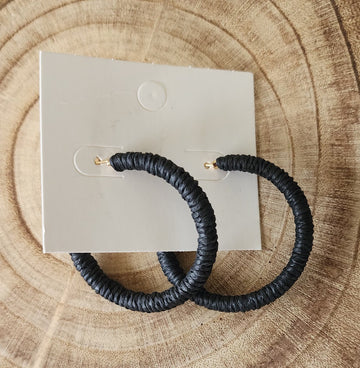 Rattan Lucy Earrings – Black Hoops