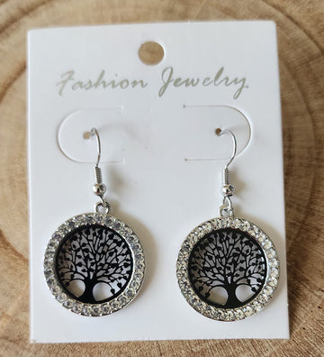 Tree of Life Earrings – Silver/Black