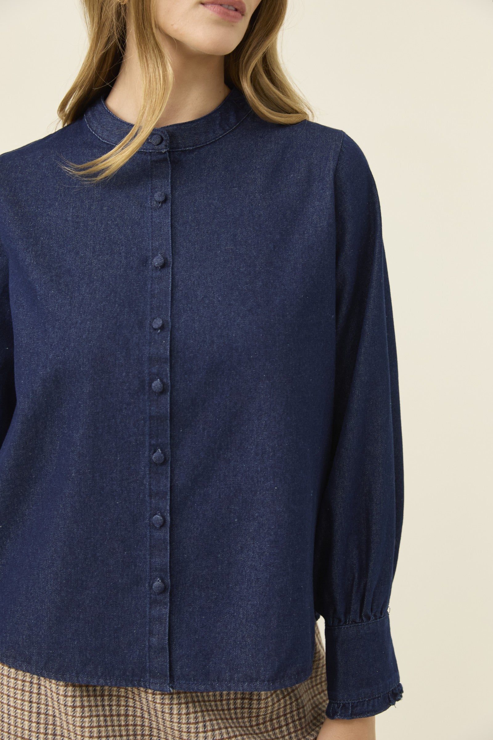 Sloane Denim Frill Shirt – Indigo
