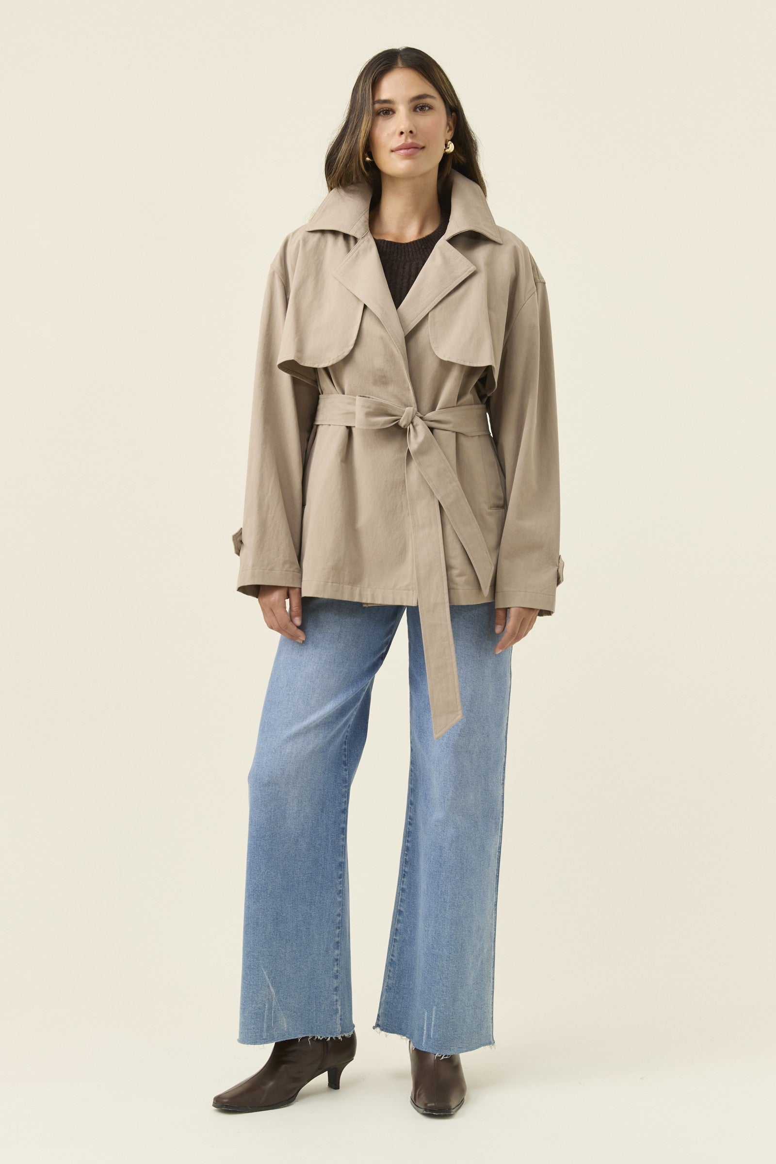 Farida Cropped Trench – Stone