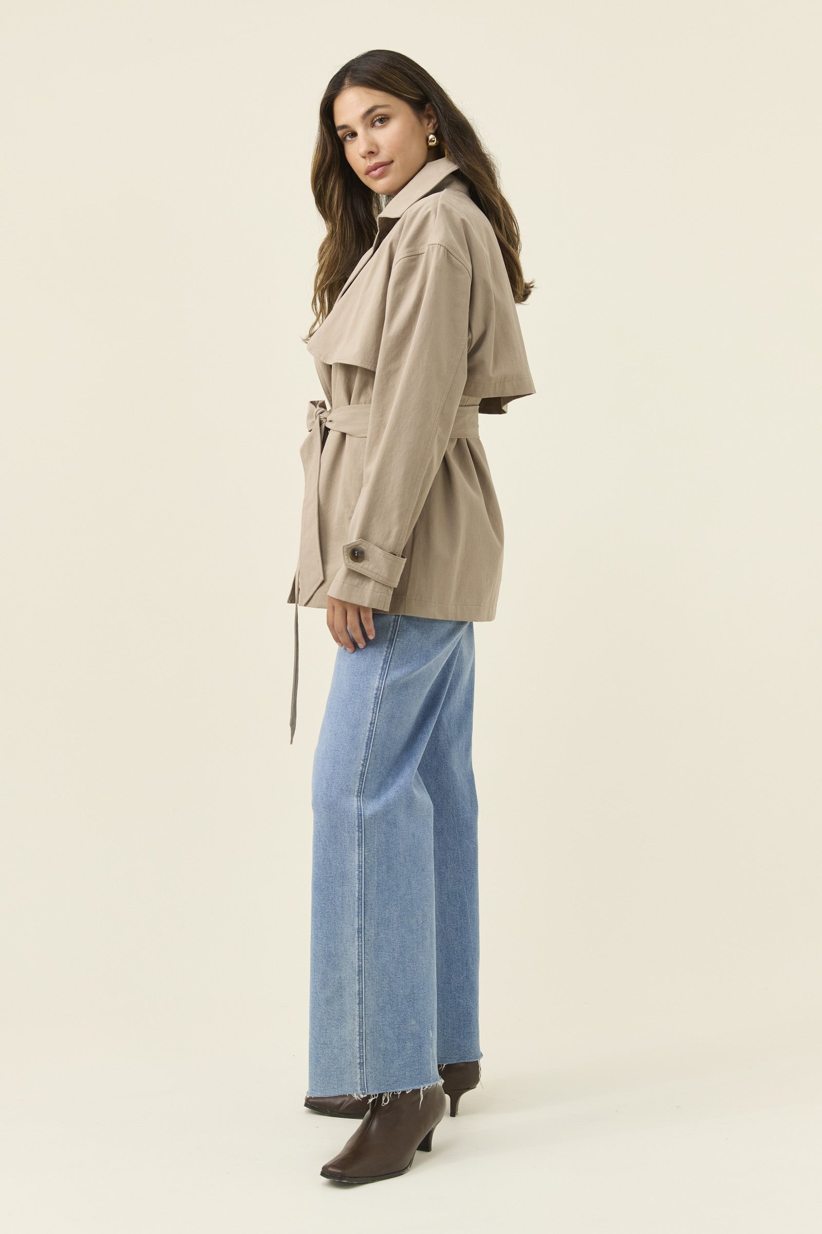 Farida Cropped Trench – Stone