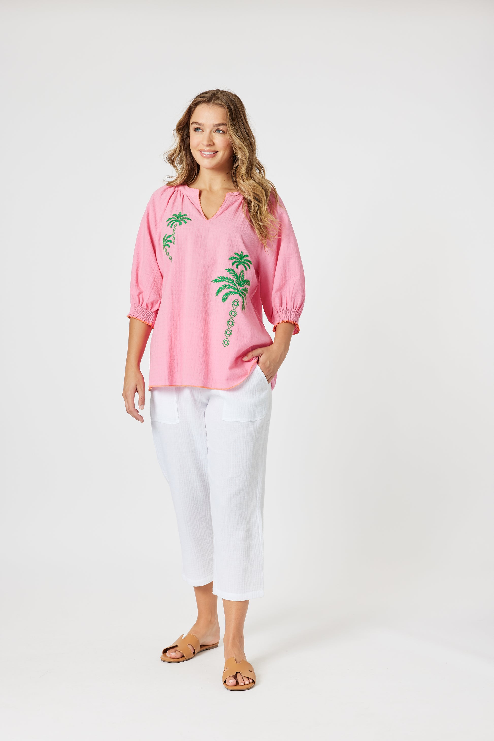 Pina Colada Embroidered Top – Pink