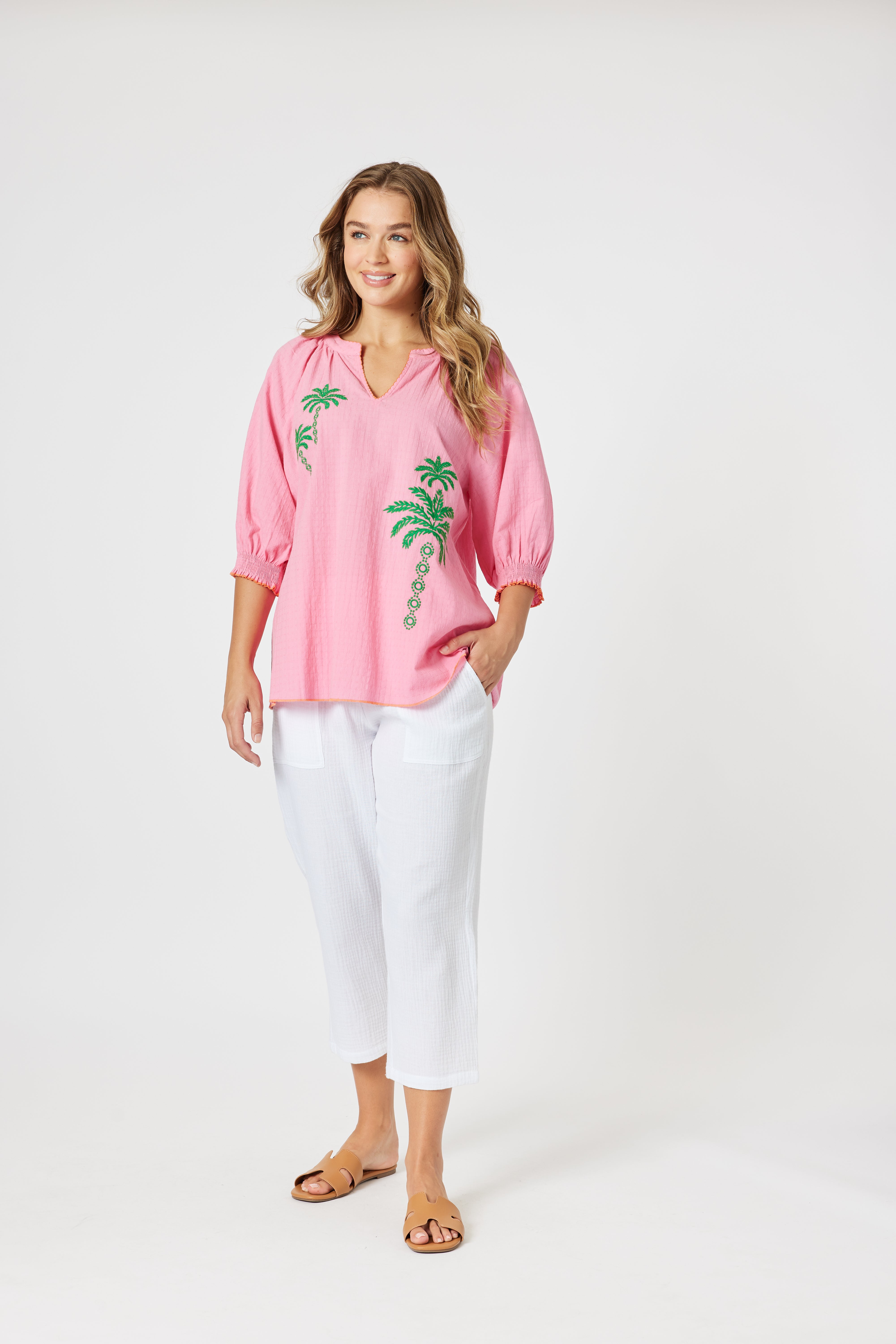 Pina Colada Embroidered Top – Pink