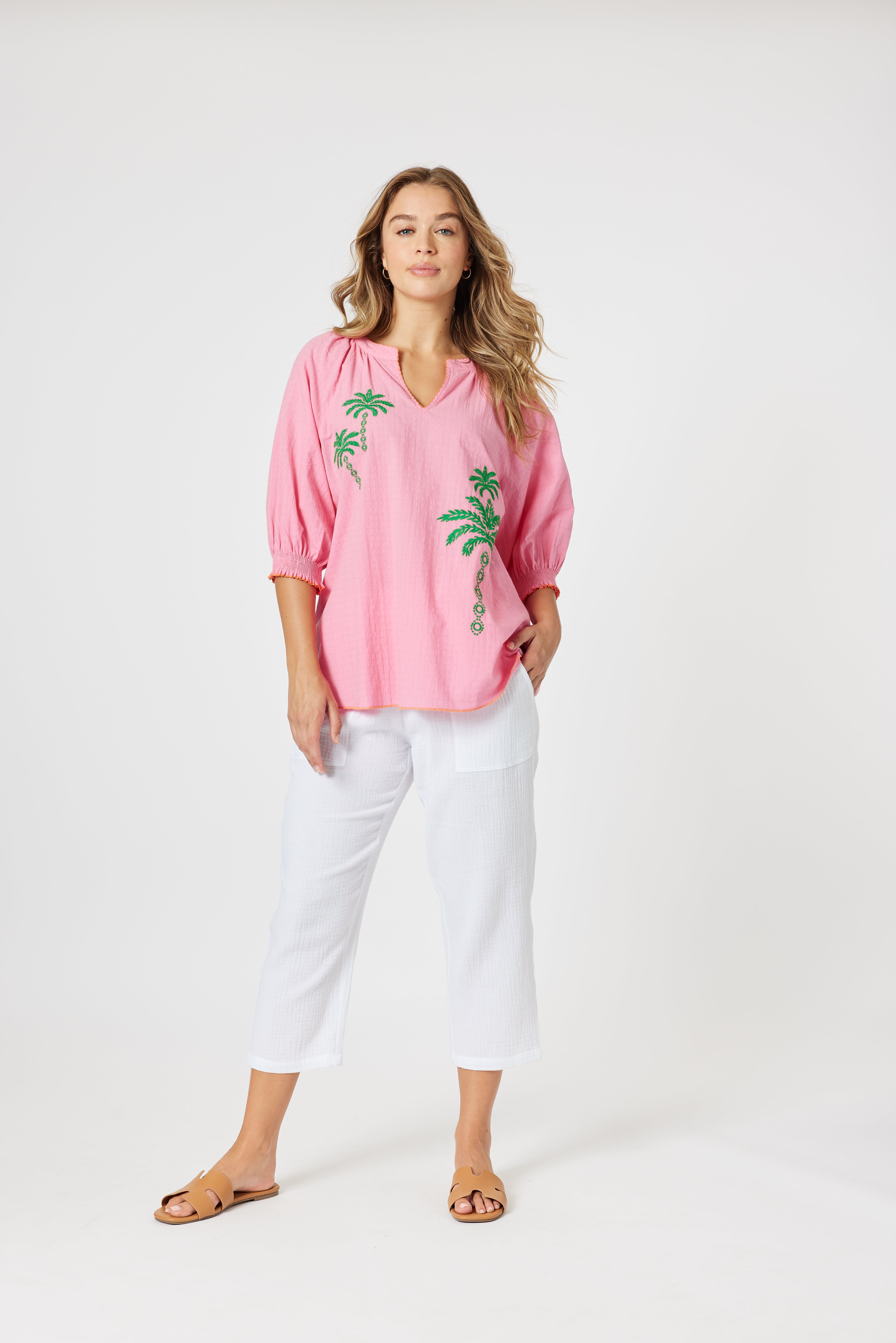 Pina Colada Embroidered Top – Pink