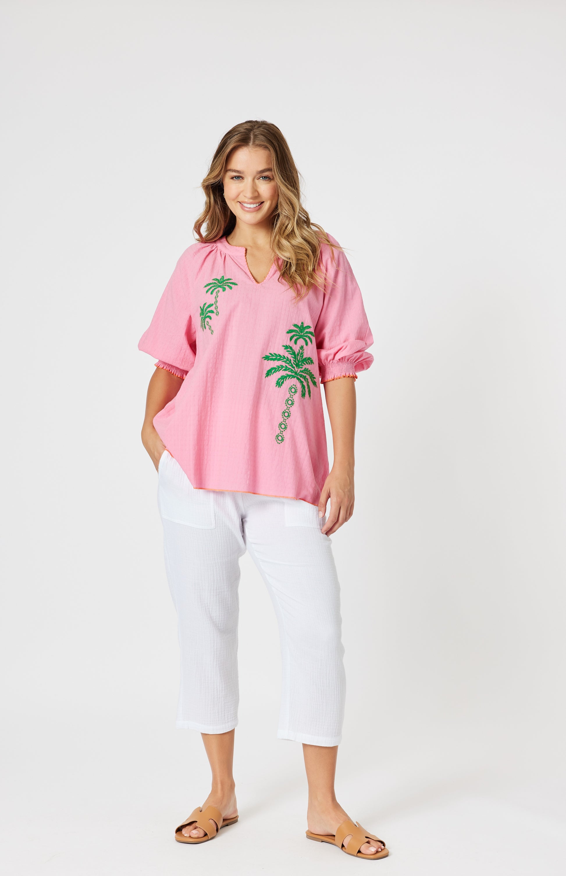 Pina Colada Embroidered Top – Pink