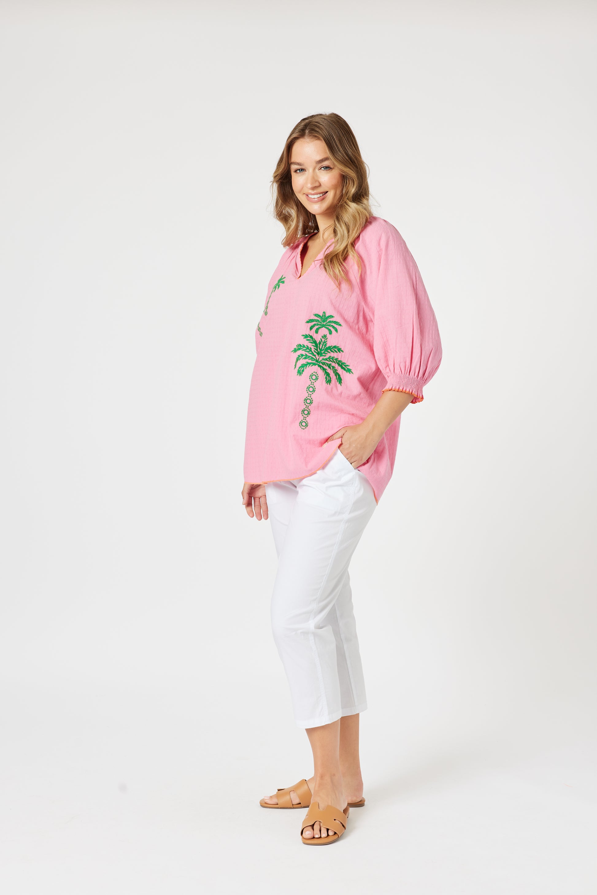 Pina Colada Embroidered Top – Pink