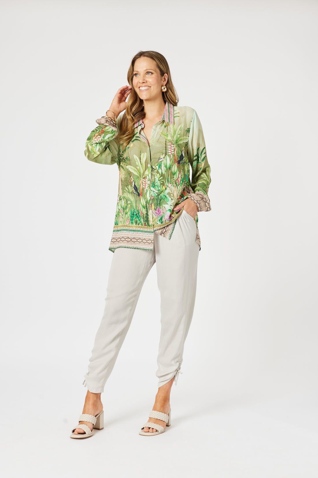 Toucan Print V Neck Top