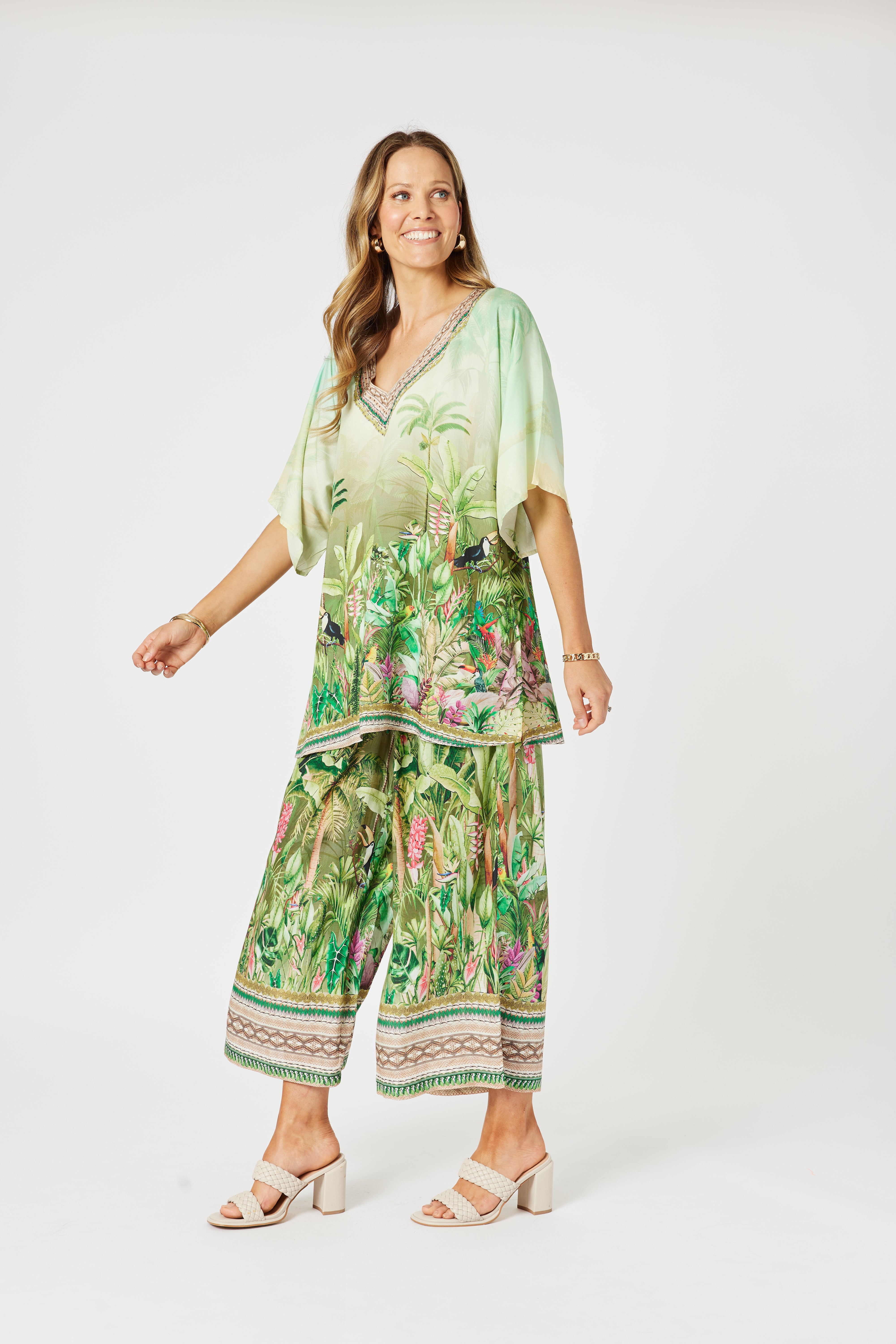 Toucan Print Wide Leg Pant