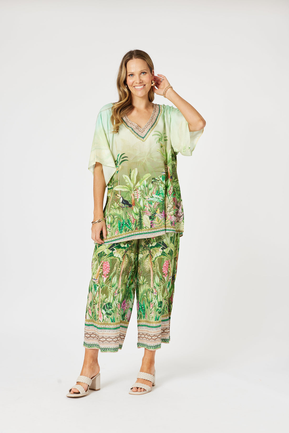Toucan Print V Neck Top