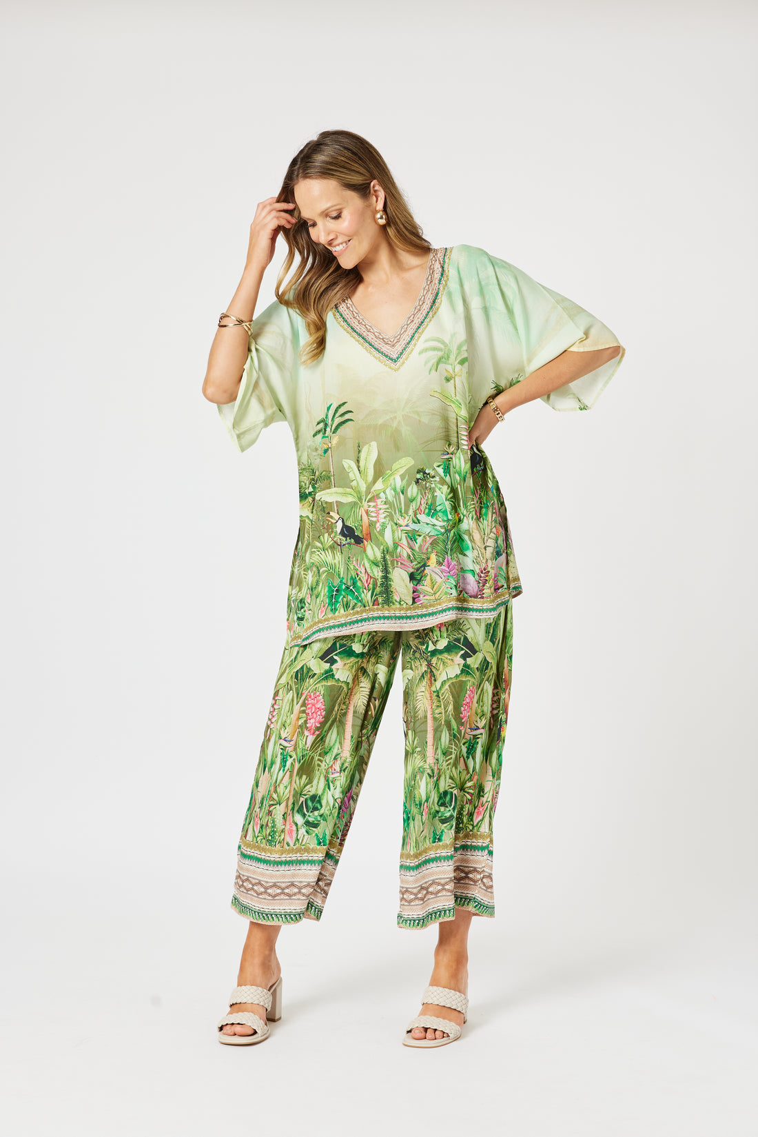 Toucan Print Wide Leg Pant