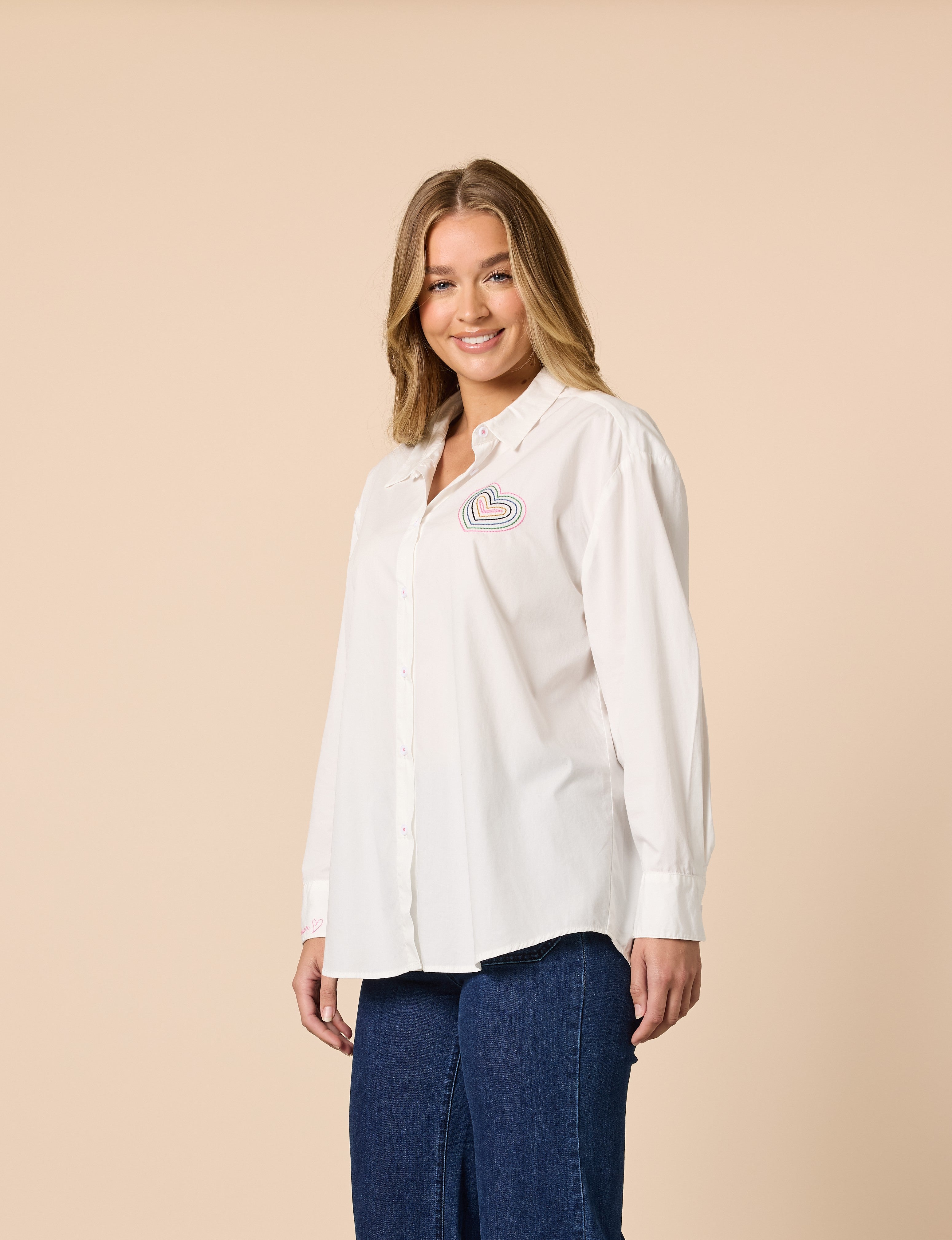 Sweetheart Emb Shirt – White