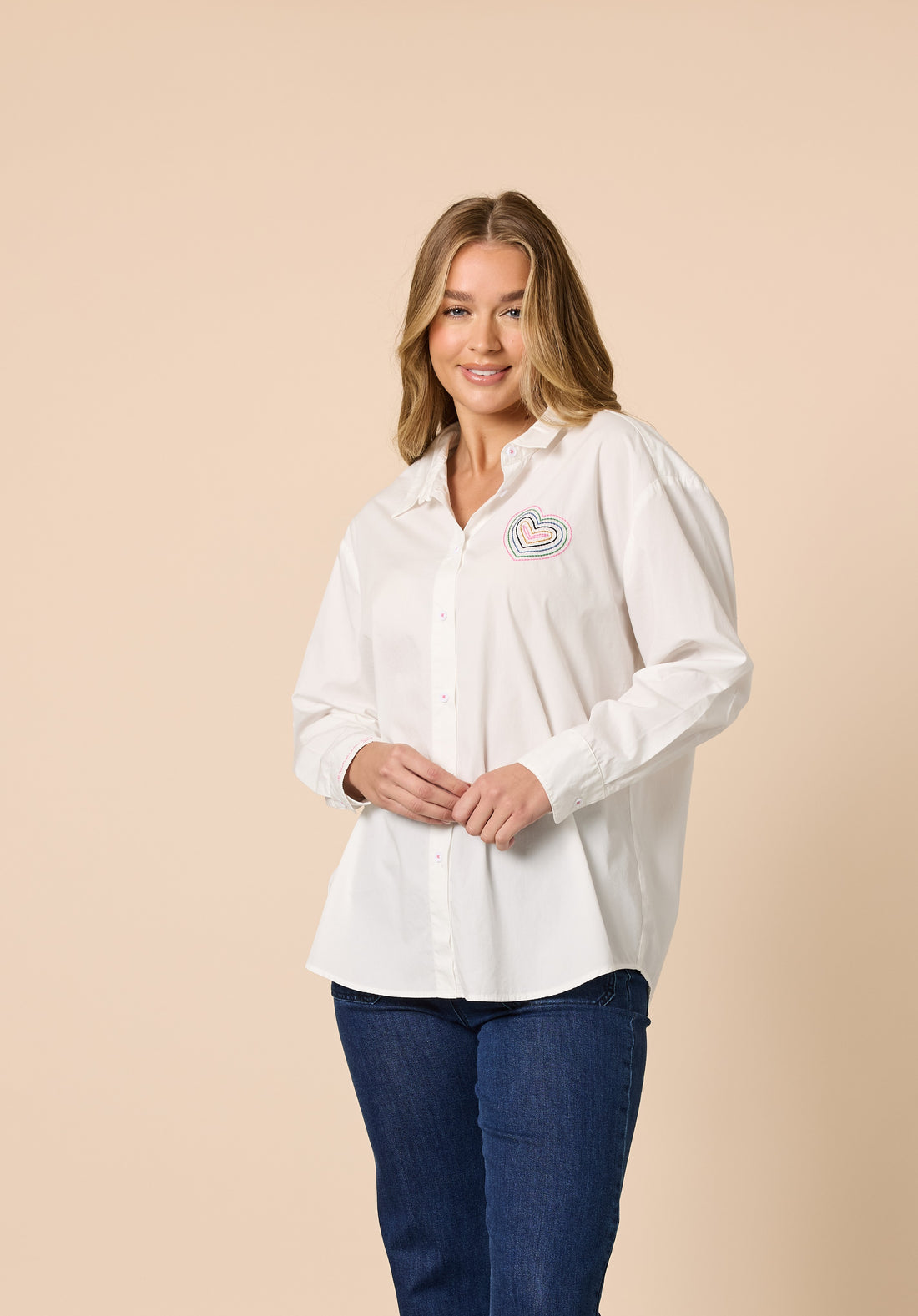 Sweetheart Emb Shirt – White