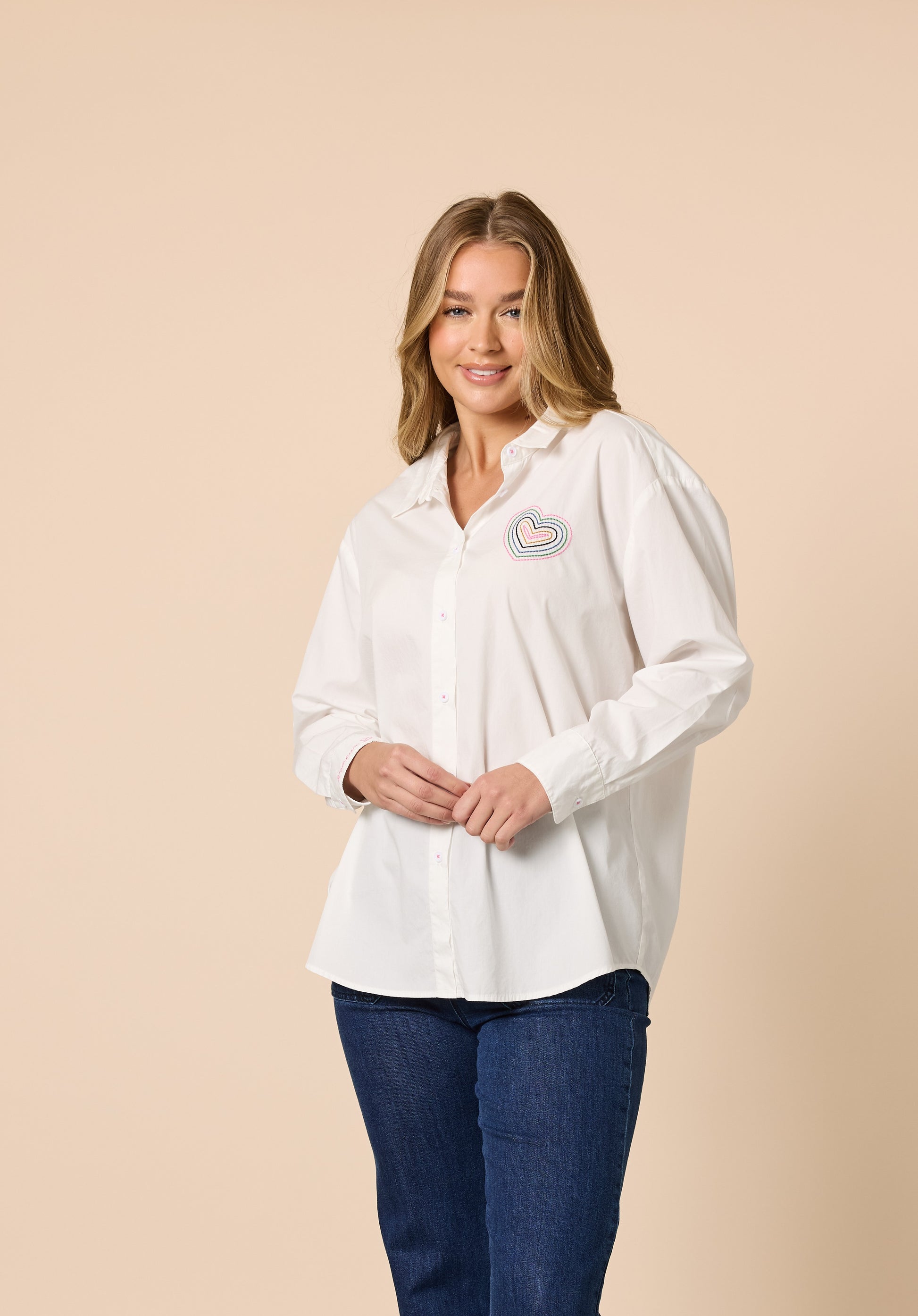 Sweetheart Emb Shirt – White