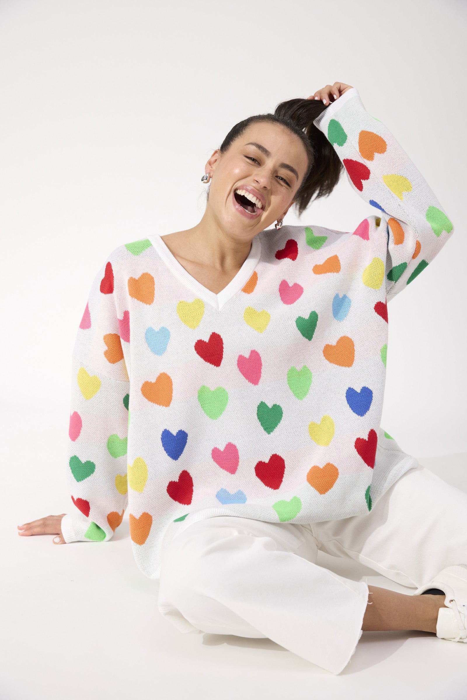 Alaska Relaxed Heart Jumper – Rainbow