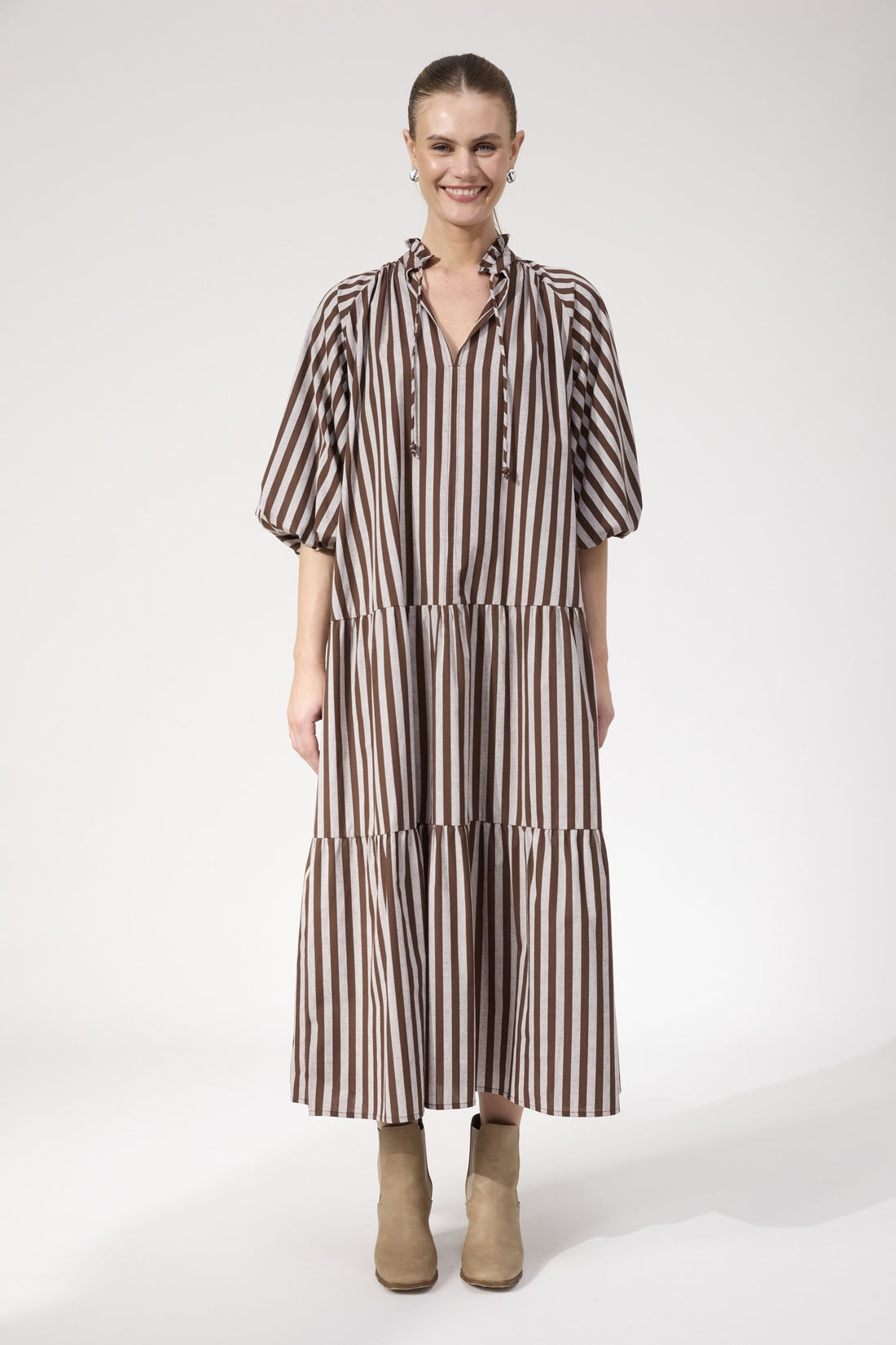 Monterosa Stripe Maxi Dress – Brown