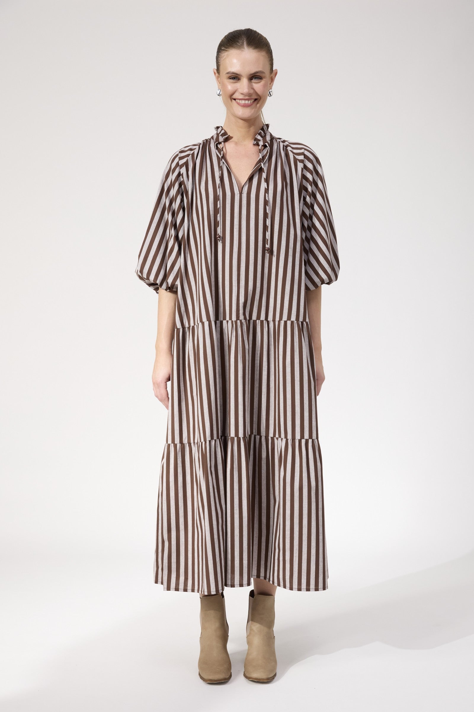 Monterosa Stripe Maxi Dress – Brown