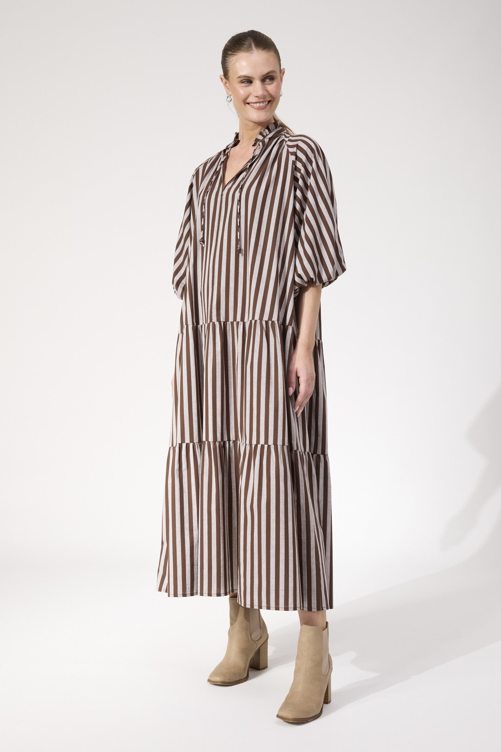 Monterosa Stripe Maxi Dress – Brown
