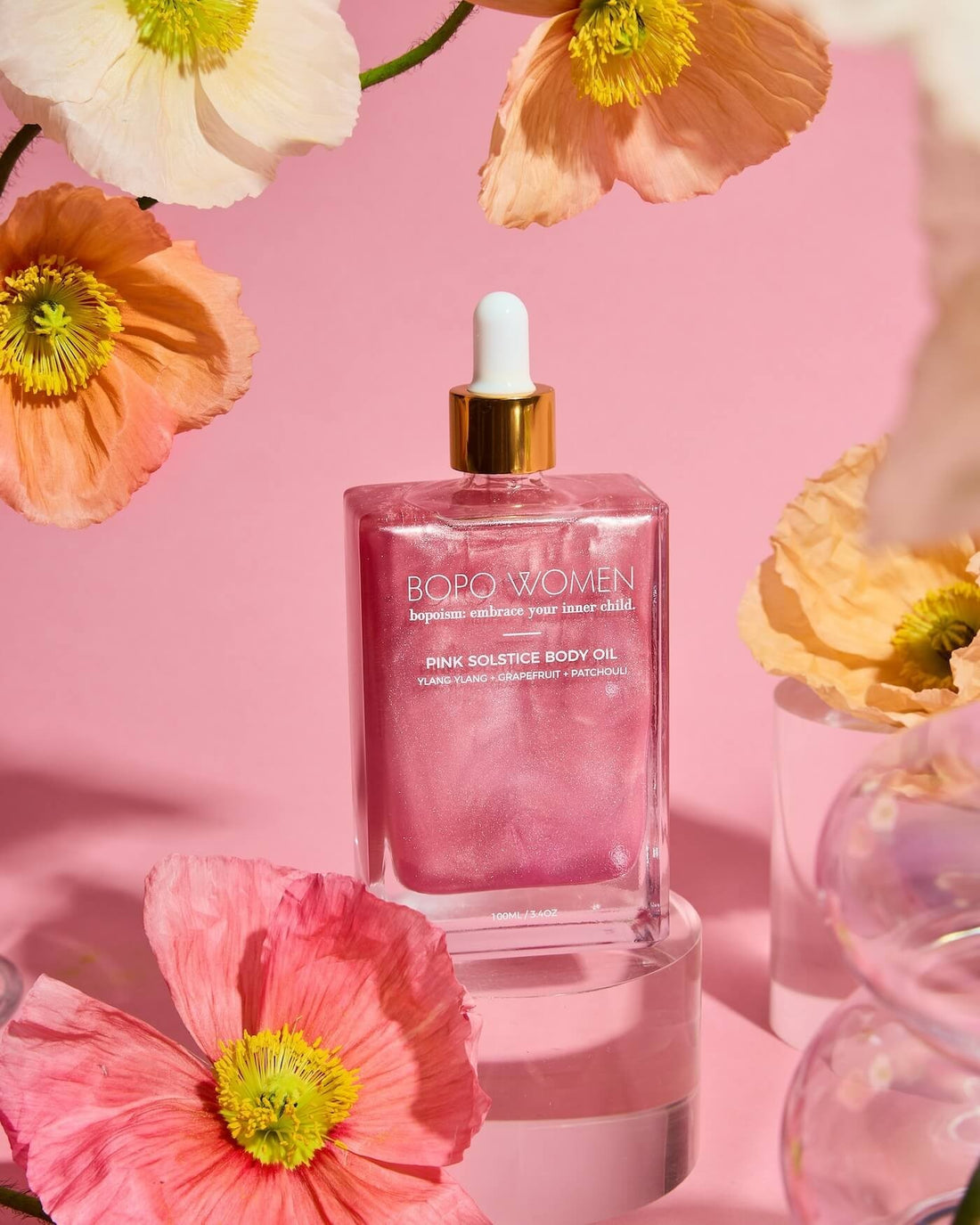 Bopo Women Pink Sesame Body Oil bottle with dropper 