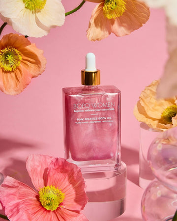 Bopo Women Pink Sesame Body Oil bottle with dropper 