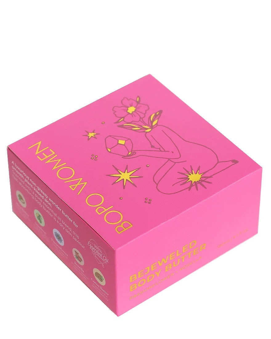 Pink box with 'BOPO WOMEN' branding and illustrations on a white background