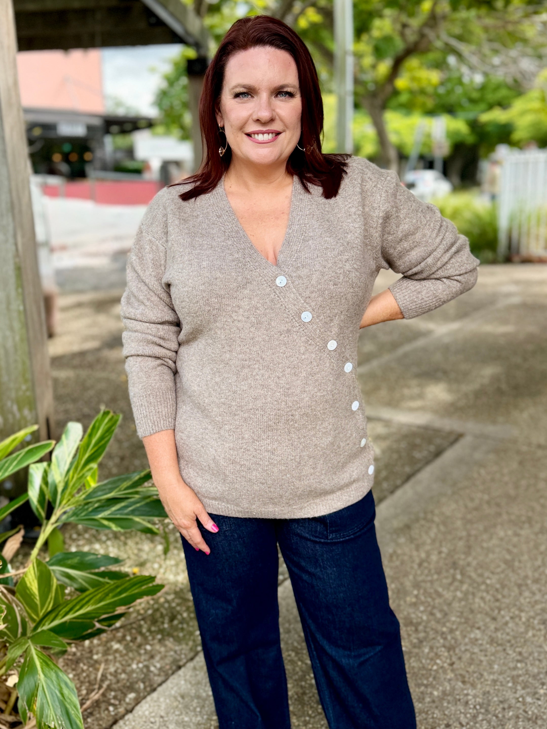 Miru Button Cardigan – Stone