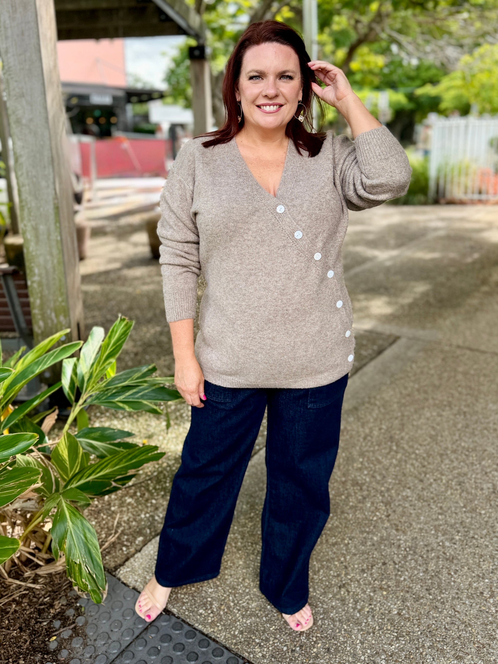 Miru Button Cardigan – Stone