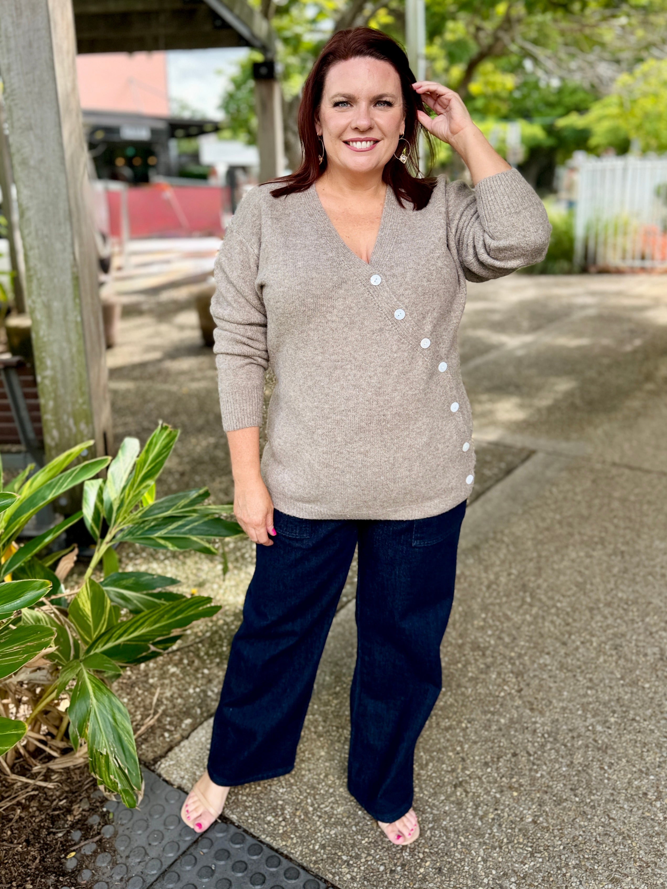 Miru Button Cardigan – Stone