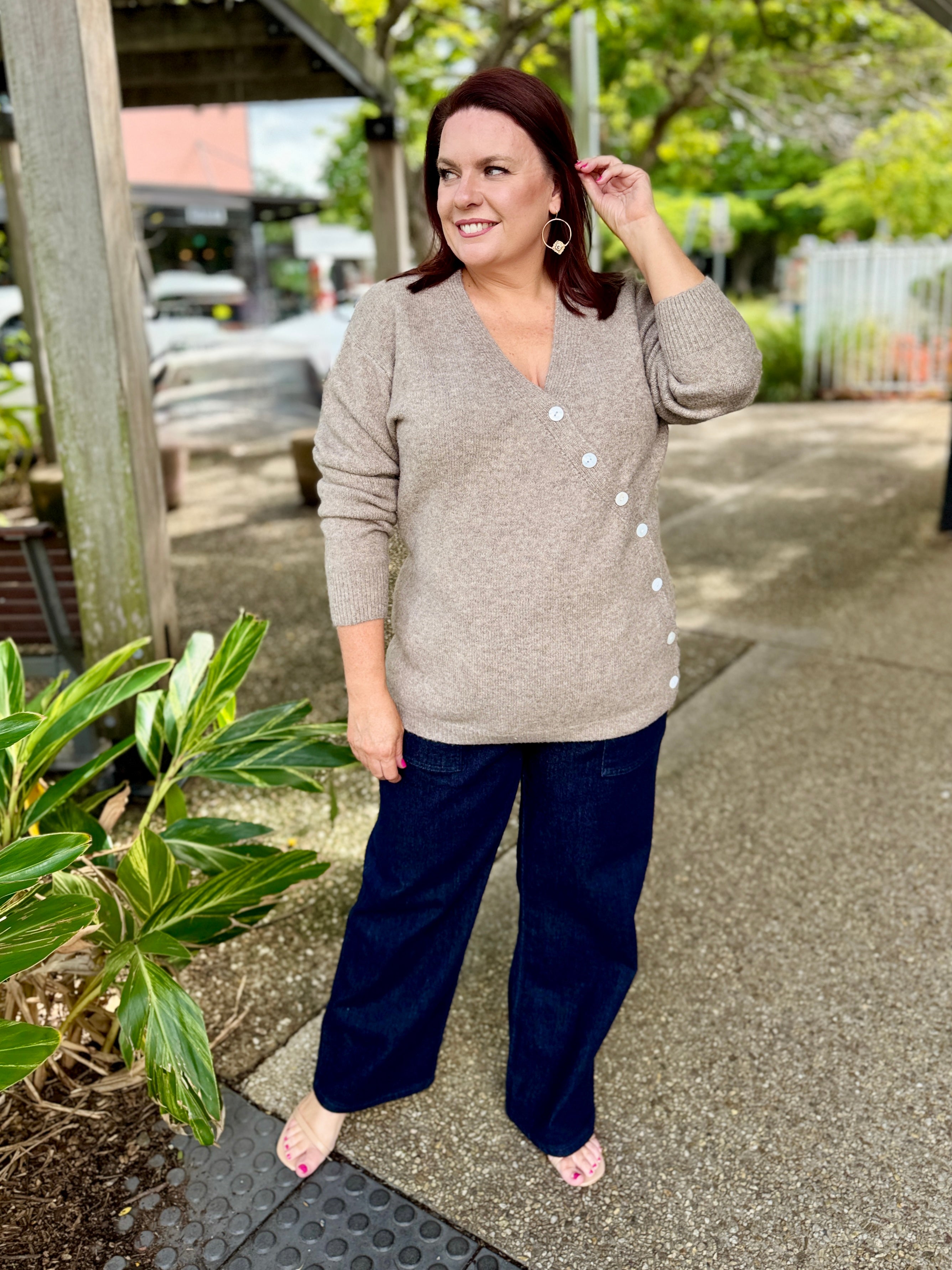 Miru Button Cardigan – Stone