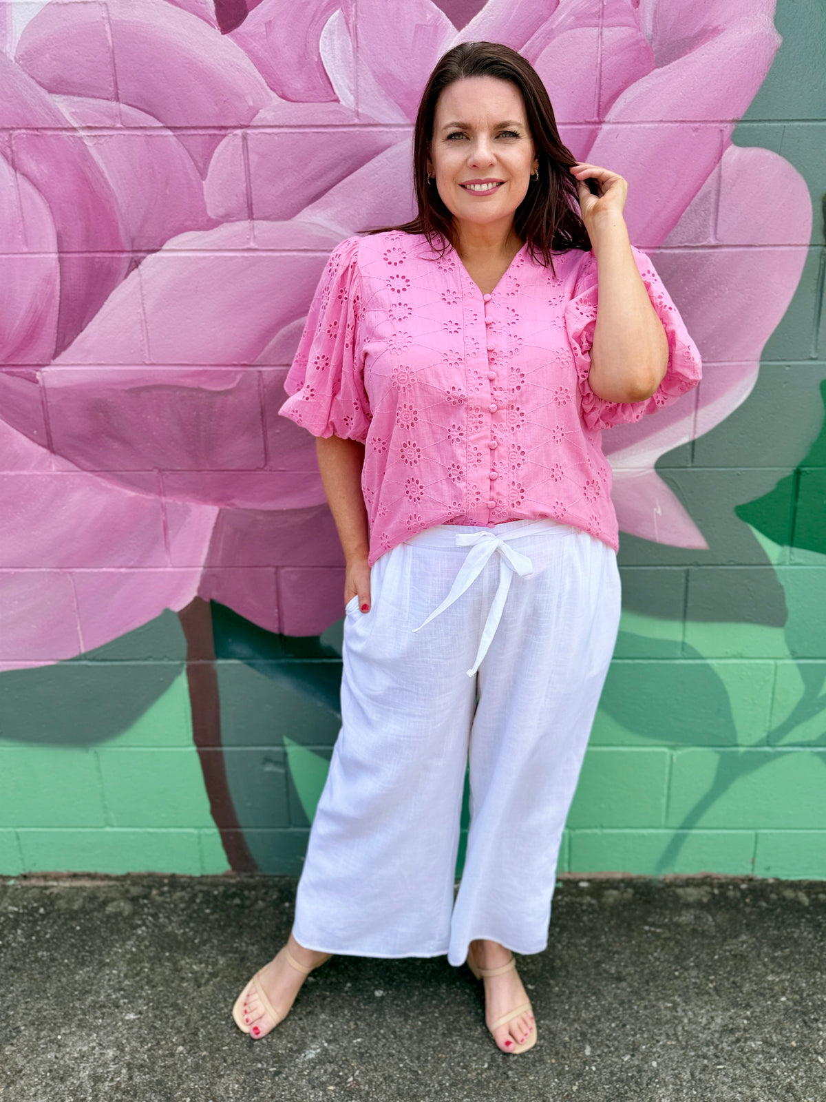 Denise Broderie Shirt - Pink