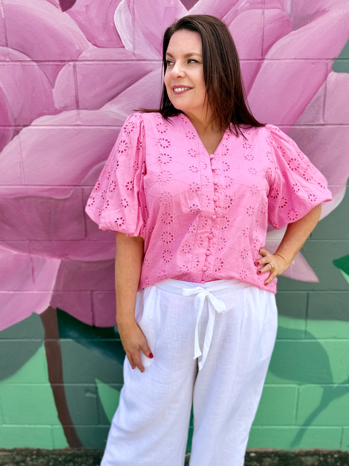 Denise Broderie Shirt - Pink