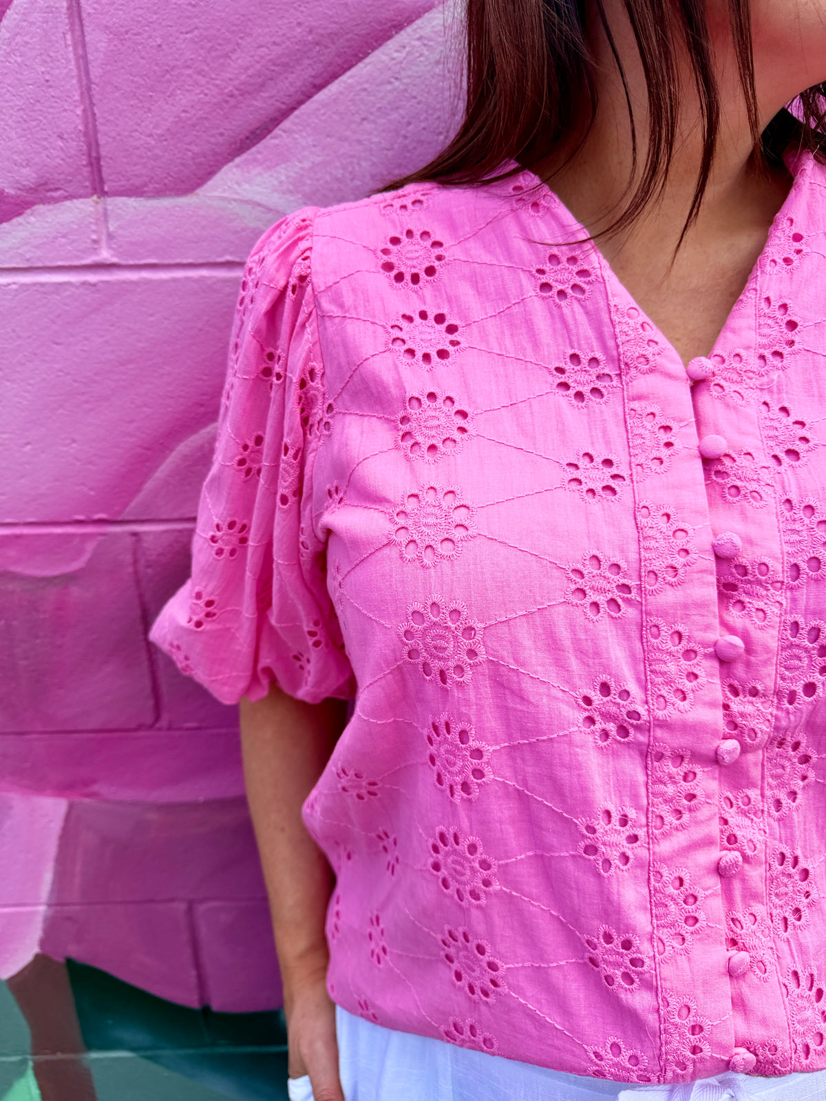 Denise Broderie Shirt - Pink