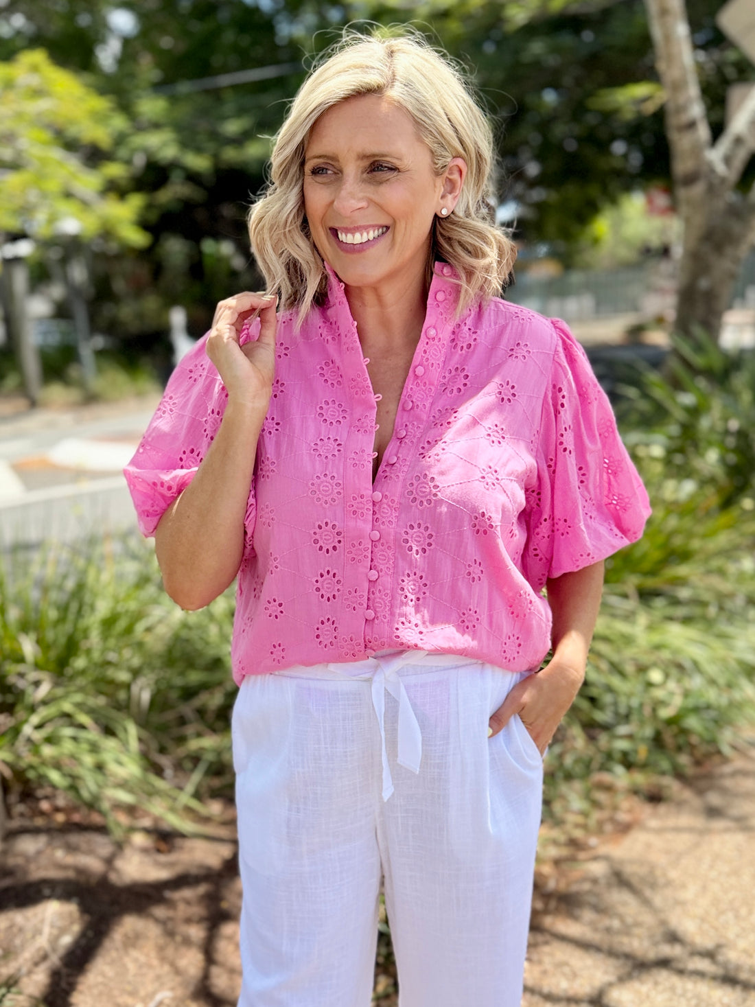 Denise Broderie Shirt - Pink