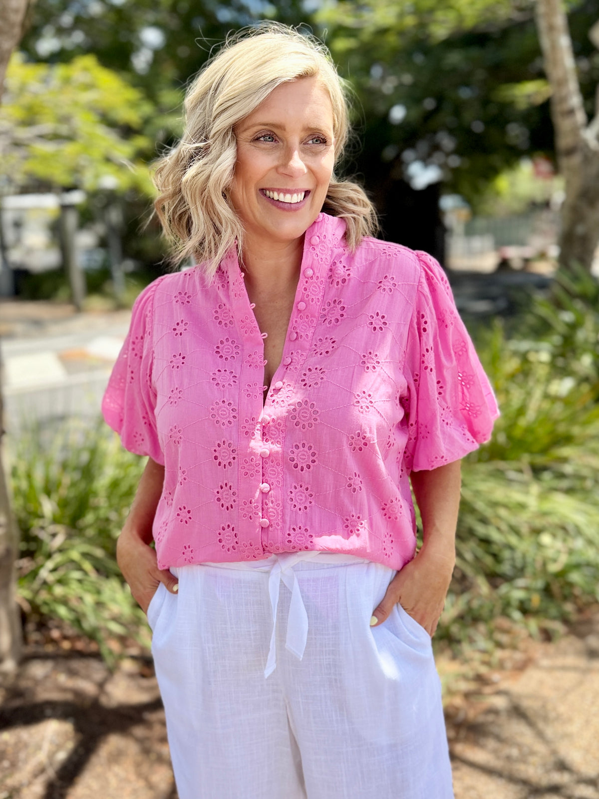 Denise Broderie Shirt - Pink
