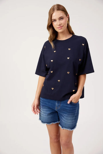 Elba Heart Tee - Navy