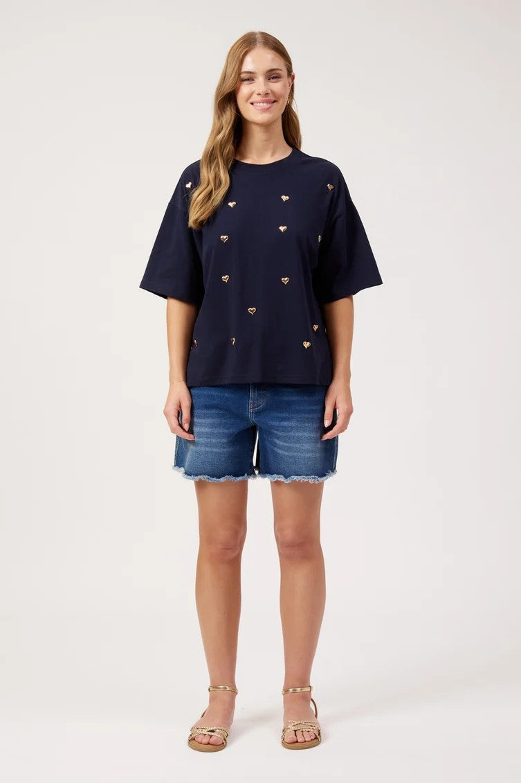Elba Heart Tee - Navy