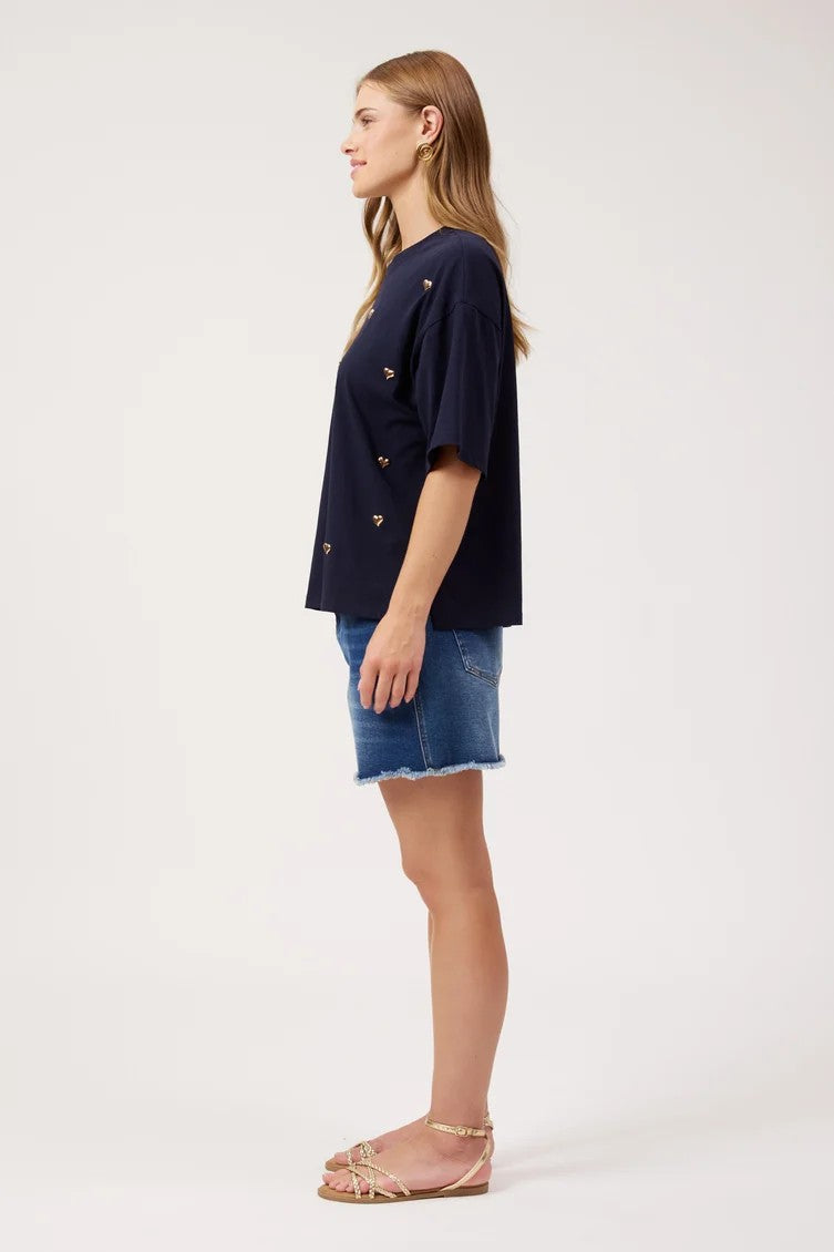 Elba Heart Tee - Navy