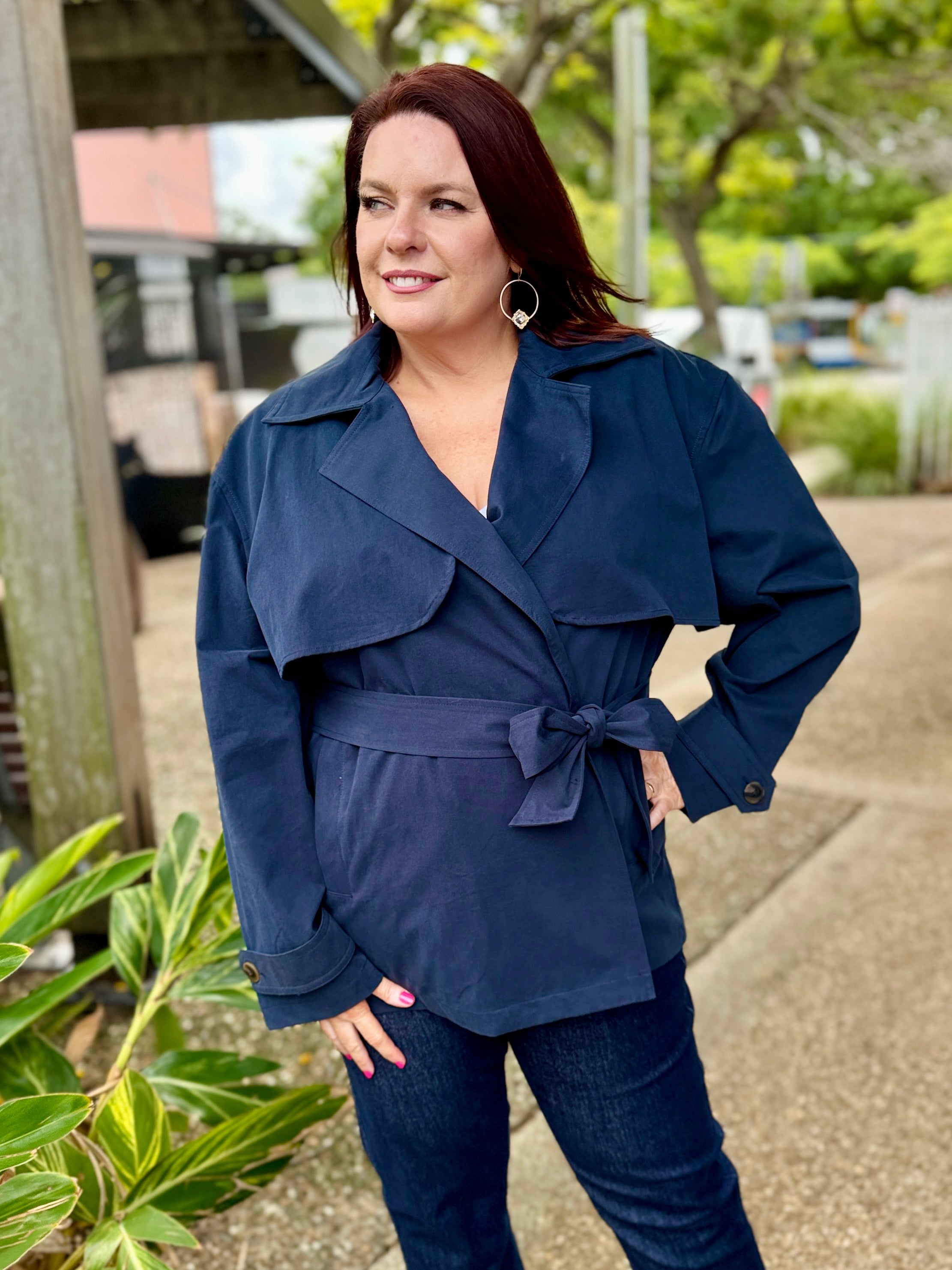 Farida Cropped Trench – Navy