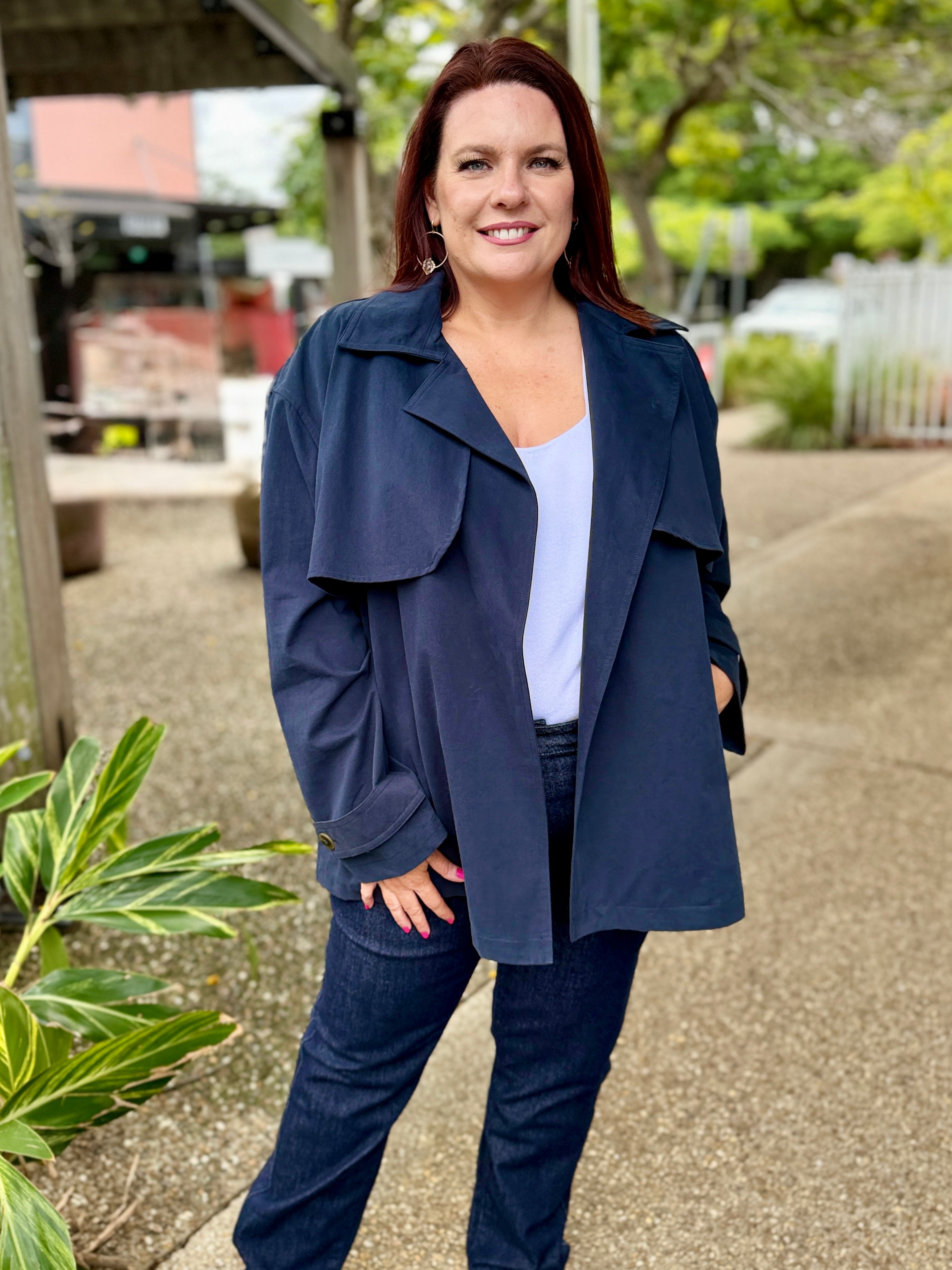 Farida Cropped Trench – Navy