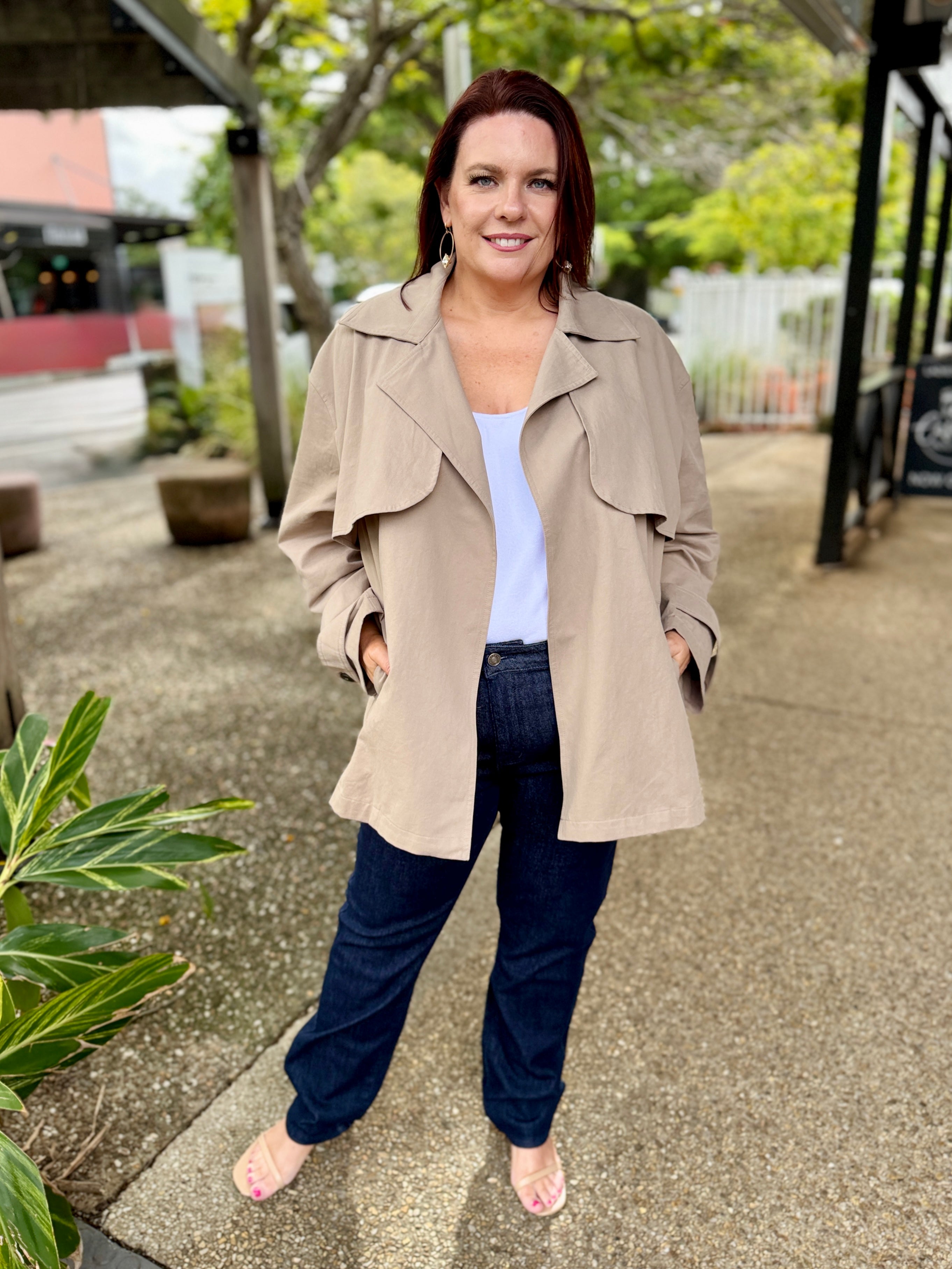 Farida Cropped Trench – Stone