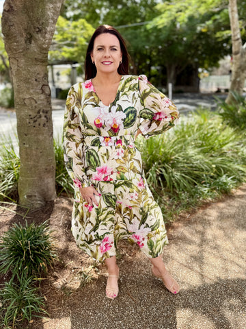 Gracie Midi Dress - Kakhi Orchard