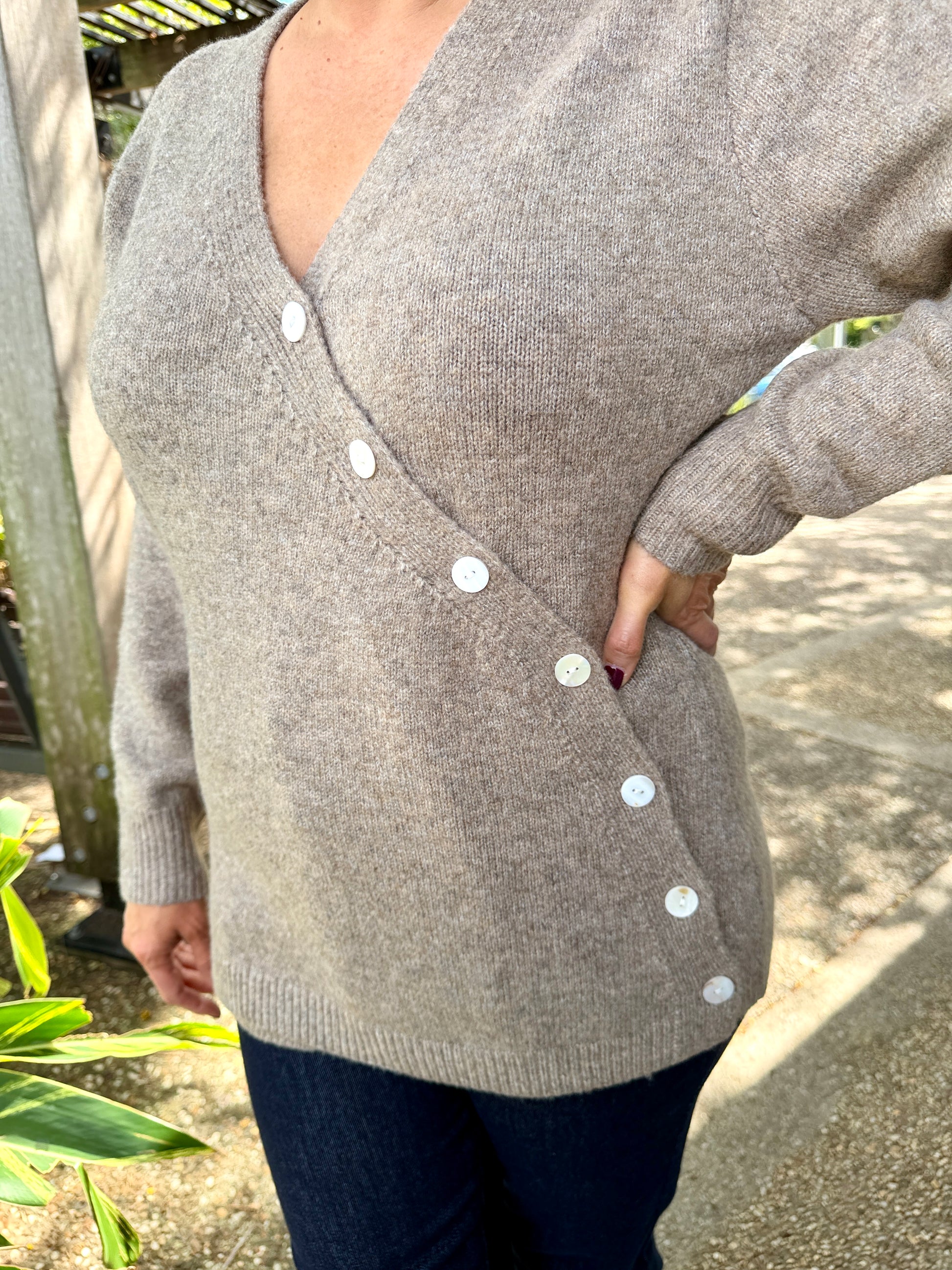Miru Button Cardigan – Stone