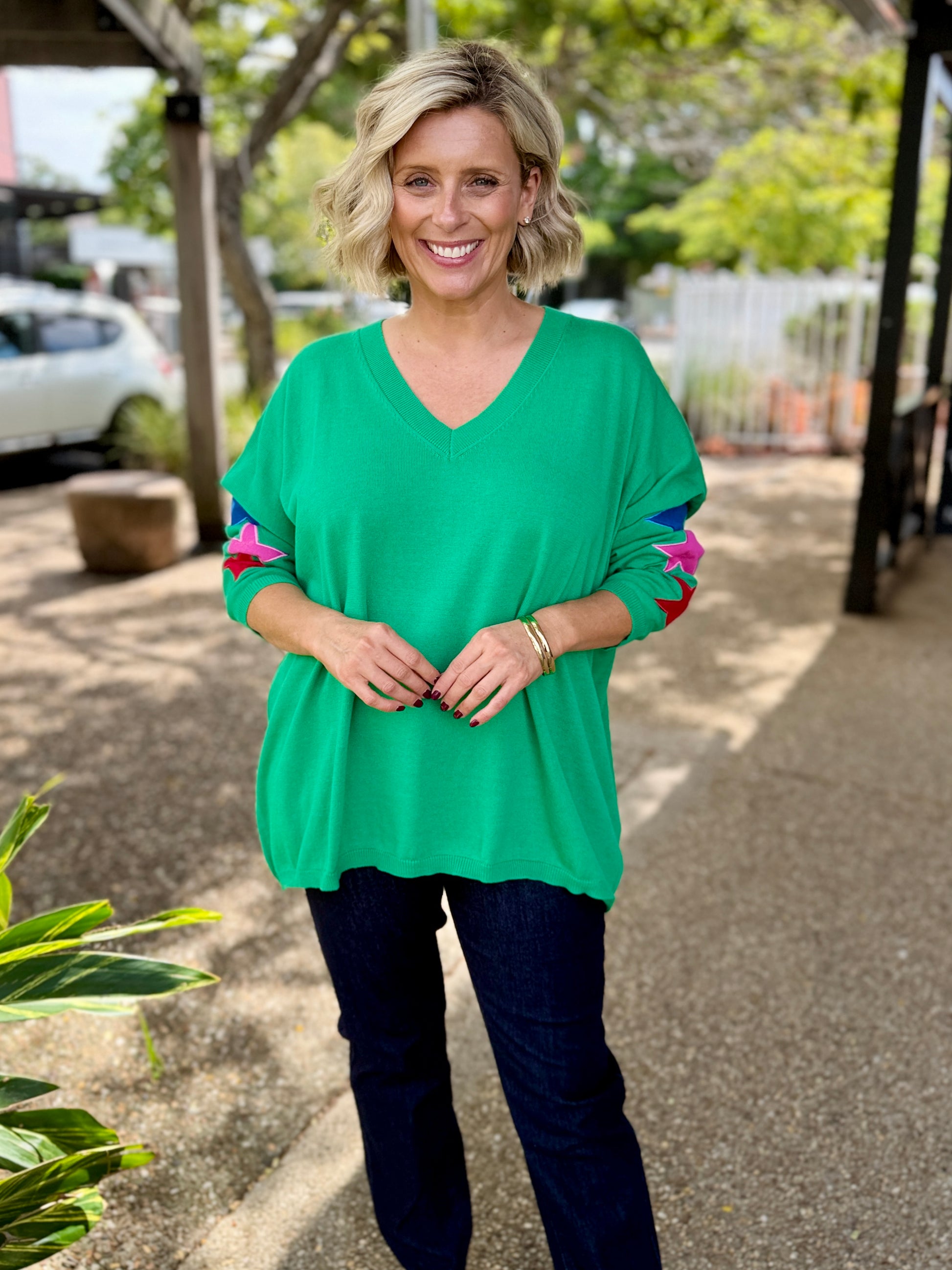 Vermont Star V Neck Jumper – Green