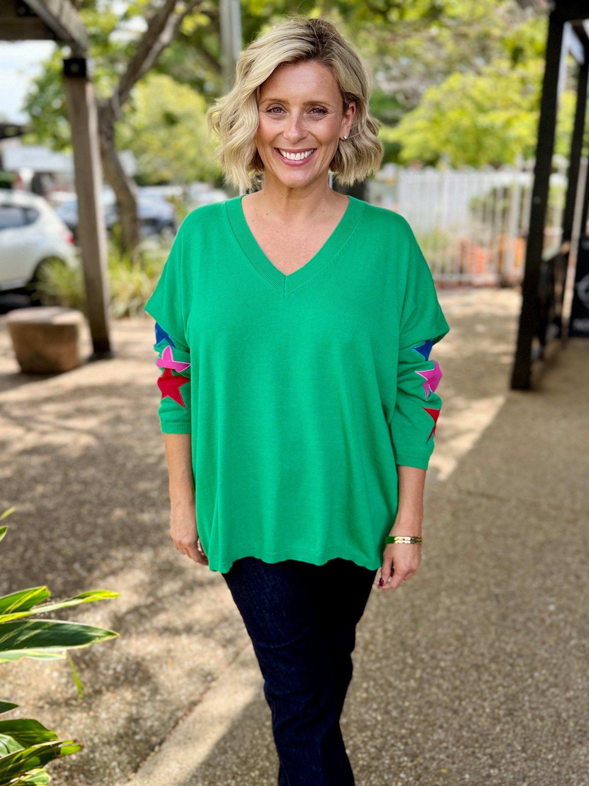 Vermont Star V Neck Jumper – Green