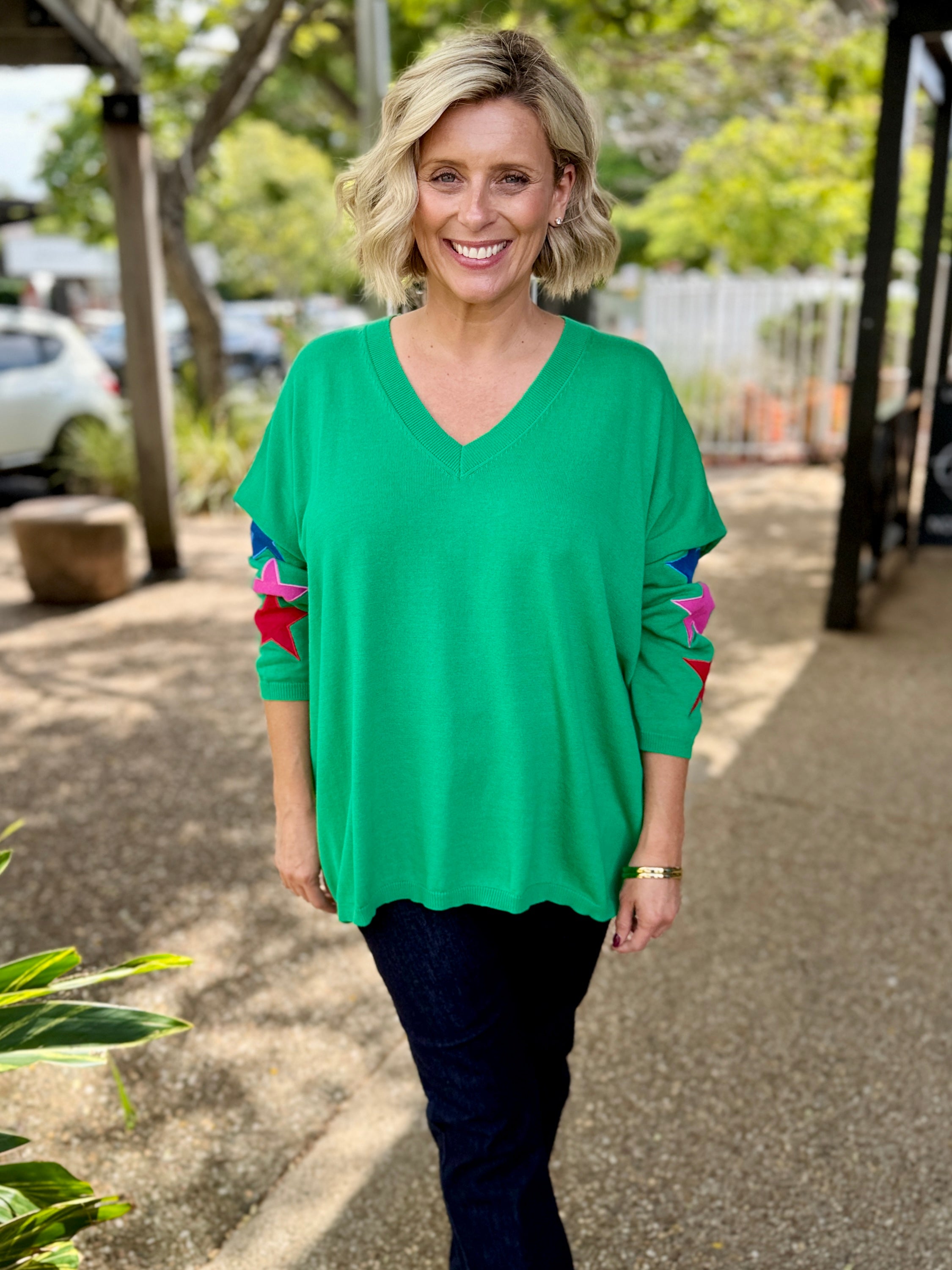 Vermont Star V Neck Jumper – Green