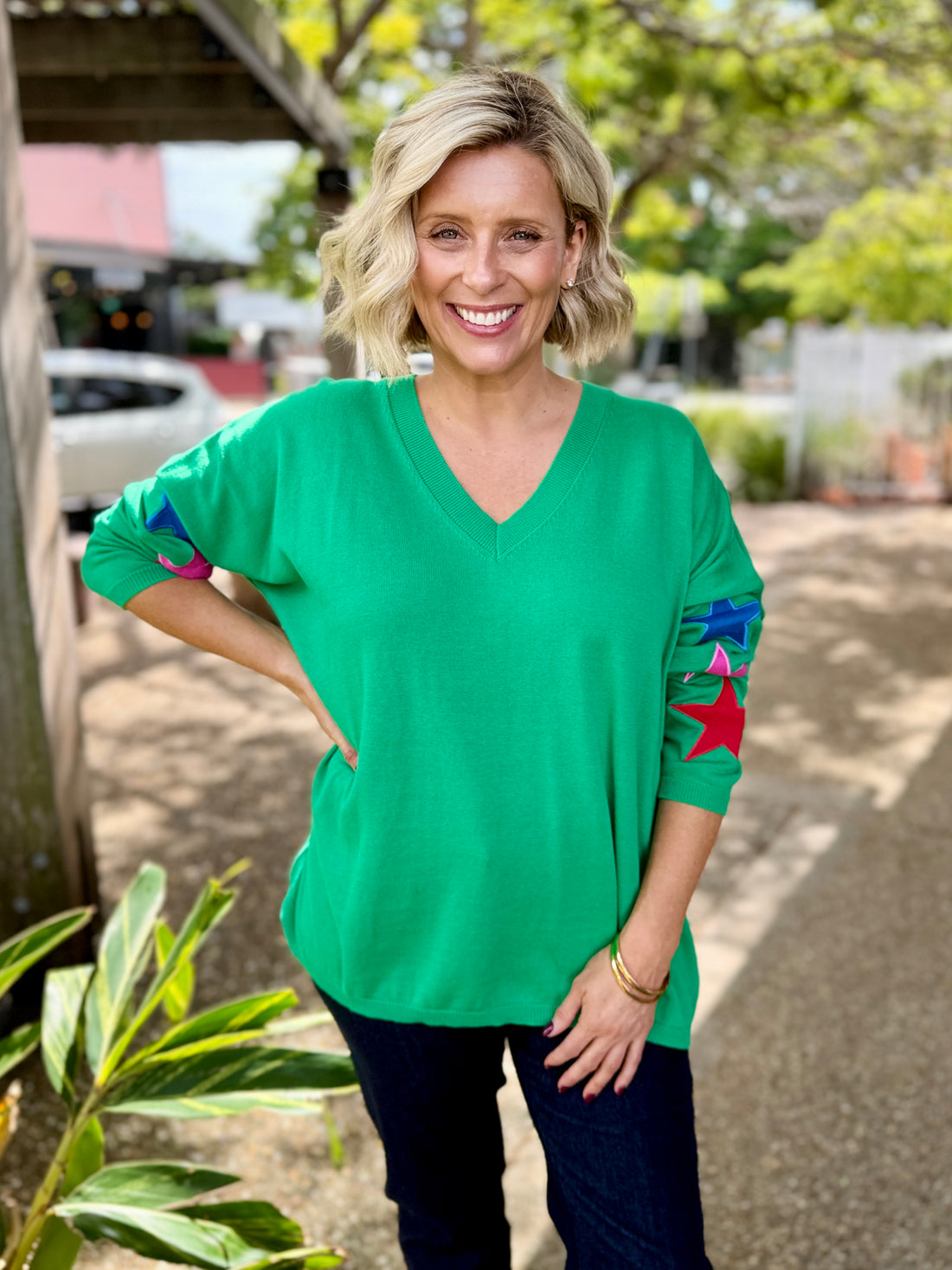 Vermont Star V Neck Jumper – Green