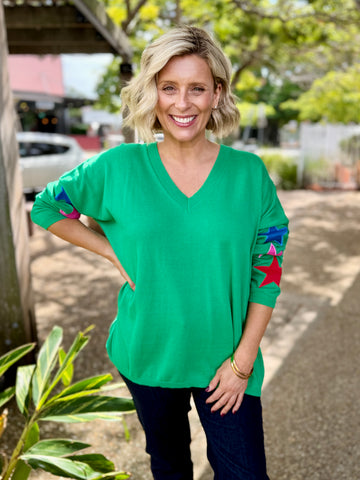 Vermont Star V Neck Jumper – Green