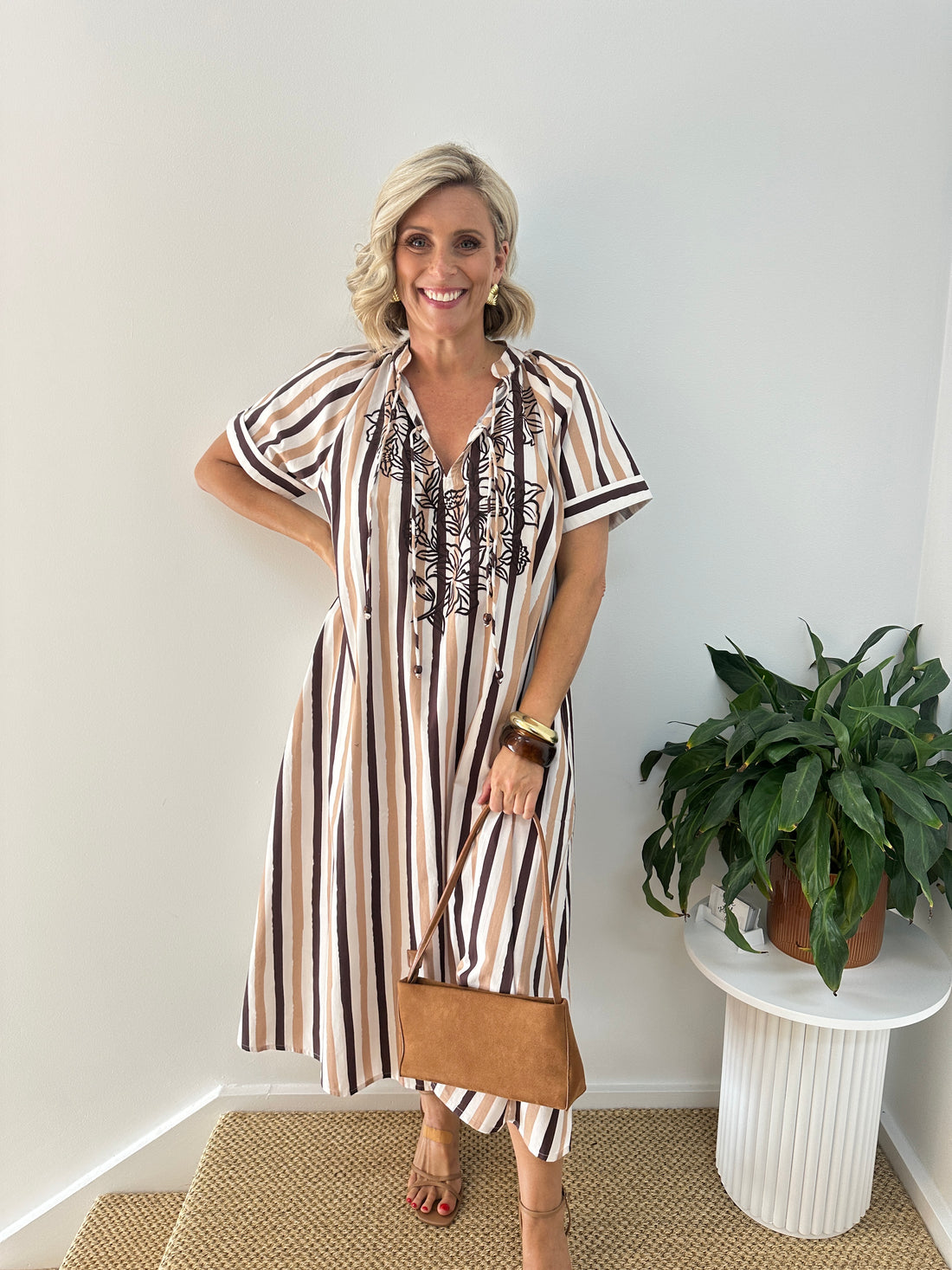 Clara Dress - Brown Stripes