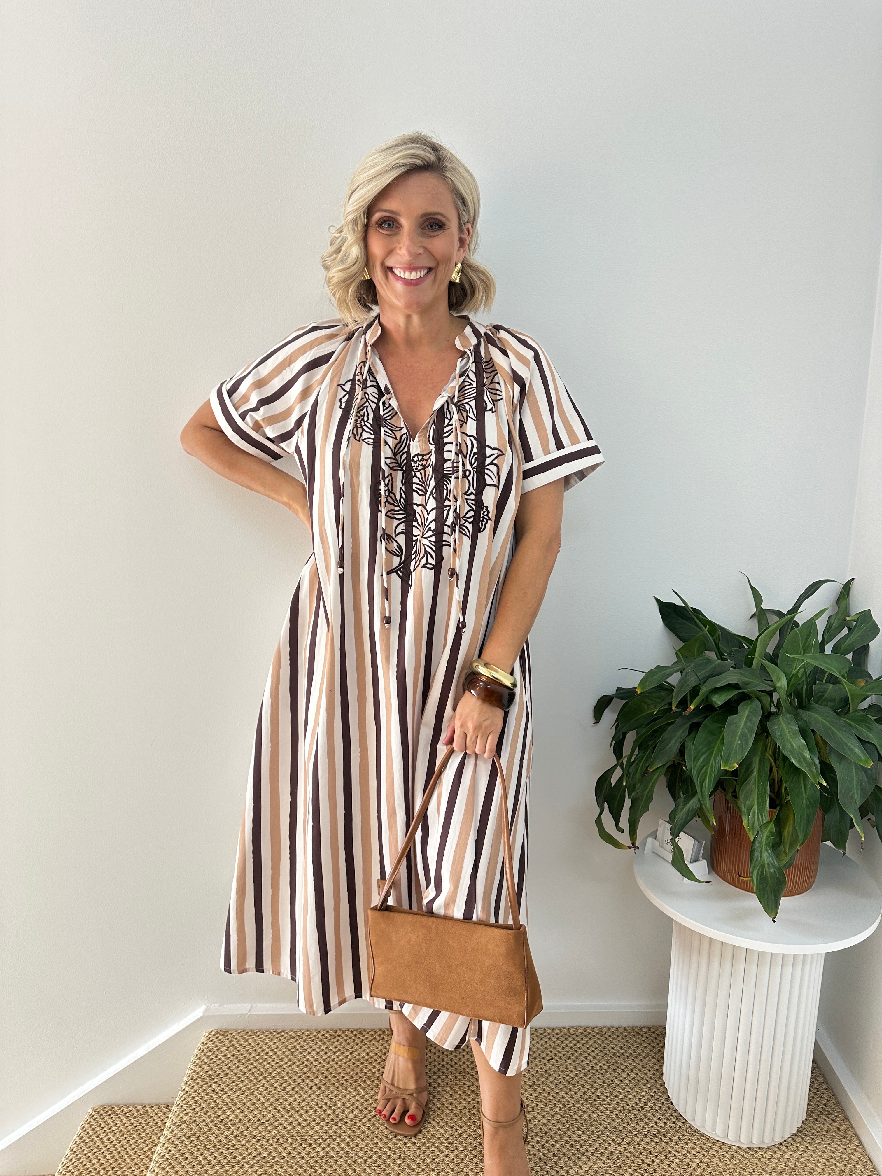 Clara Dress - Brown Stripes