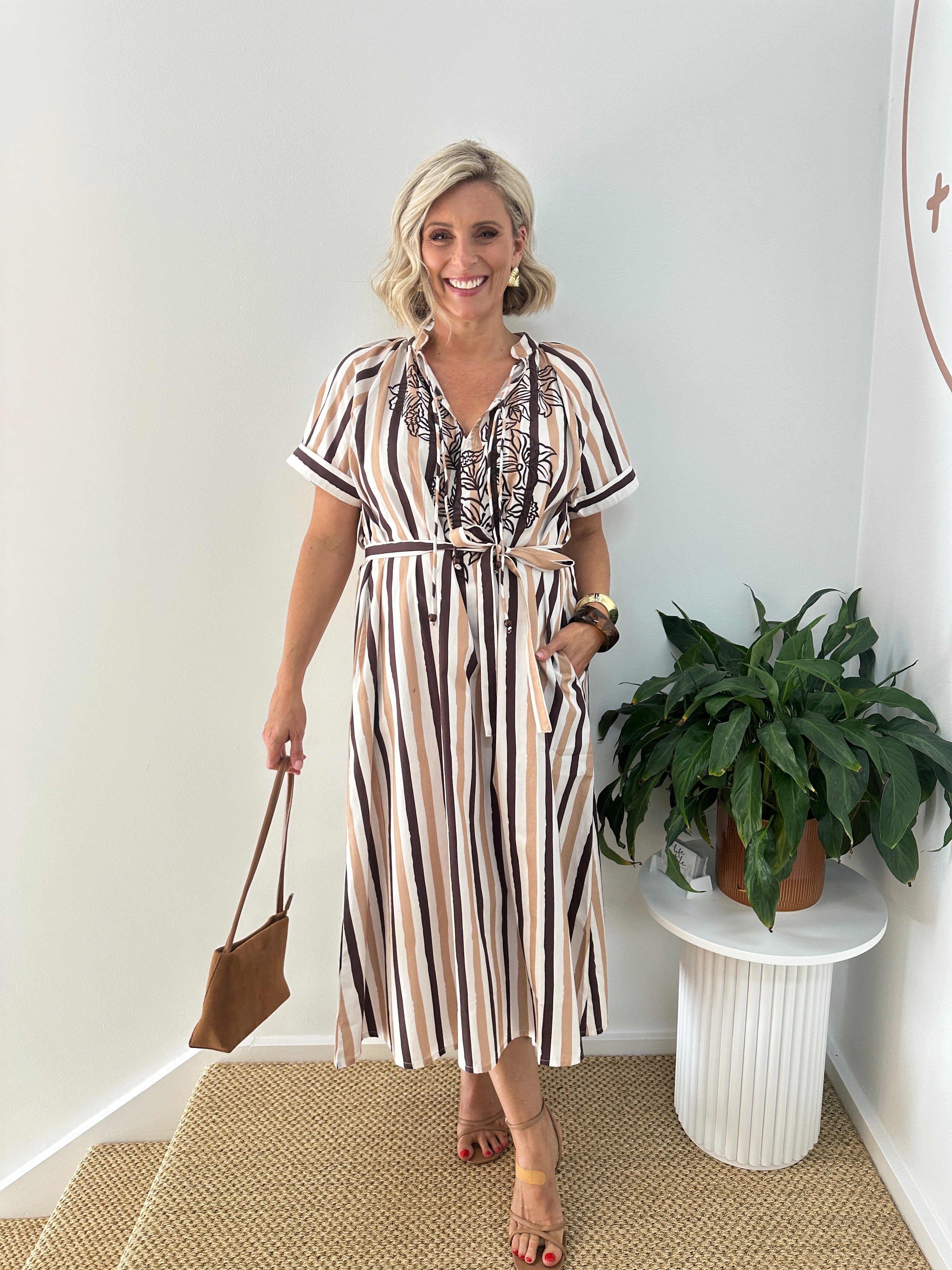 Clara Dress - Brown Stripes