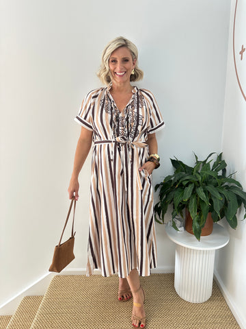 Clara Dress - Brown Stripes